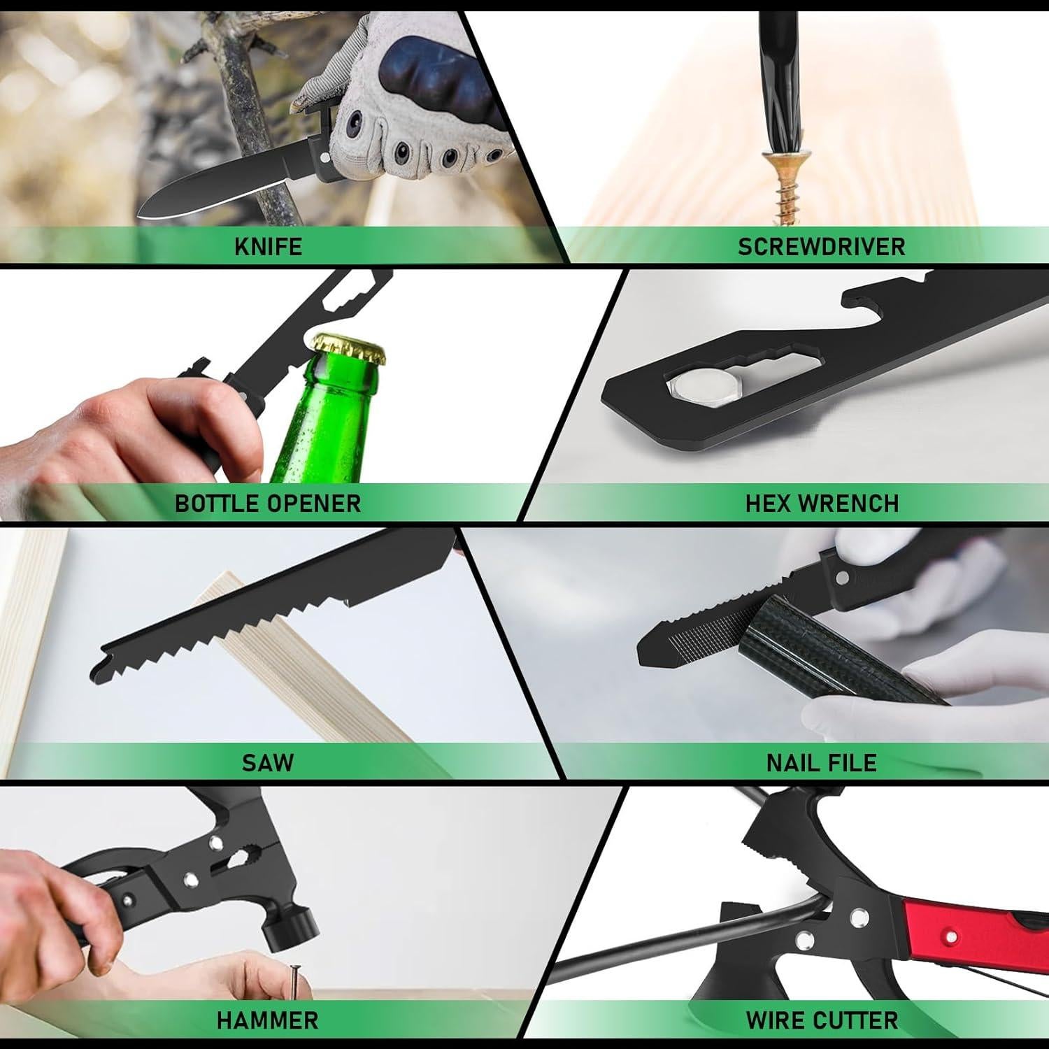 Hacha Multitool 15 en 1 DETDLIB Roja para Camping