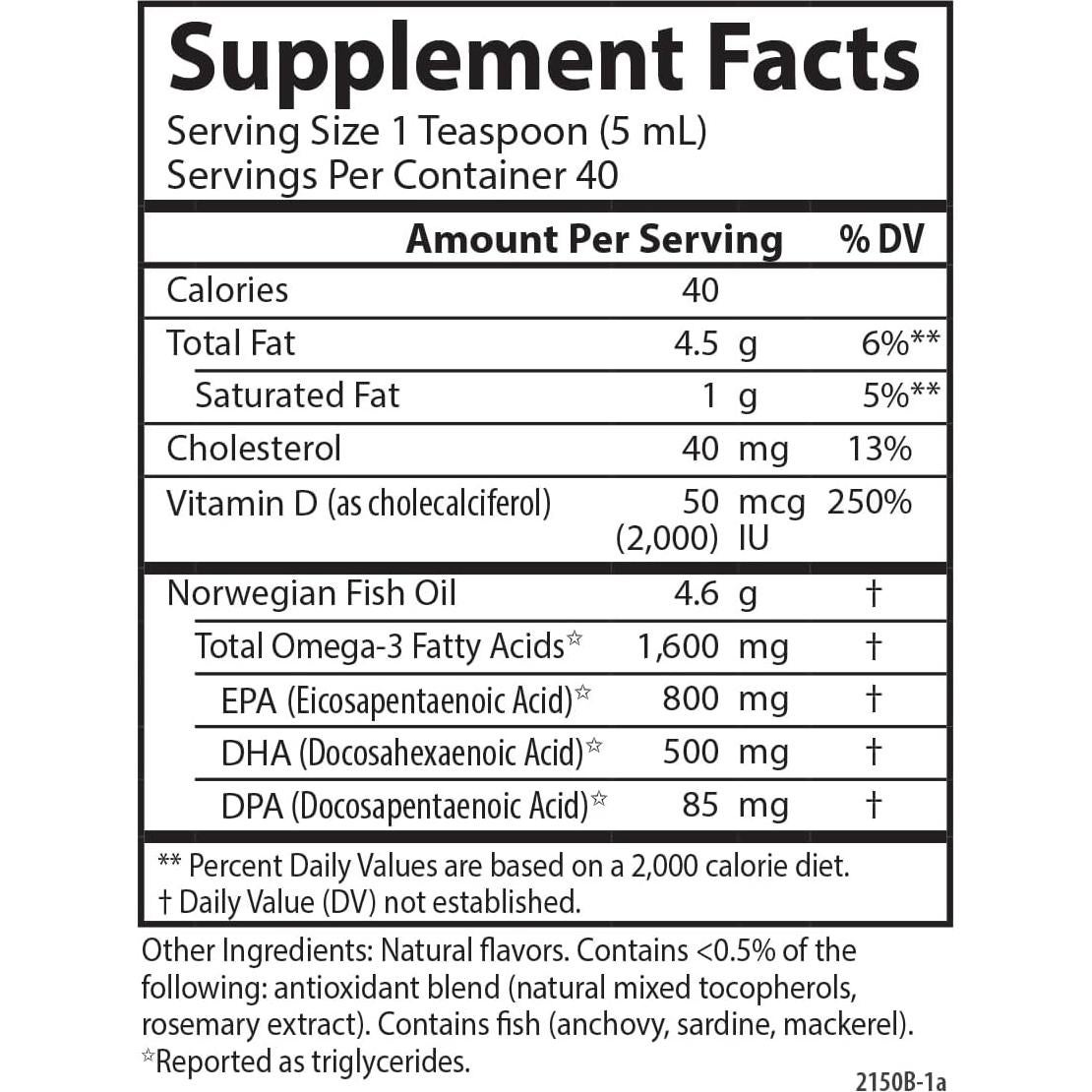 Aceite de Pescado Carlson + D3 200 mL - 1600 mg Omega-3s