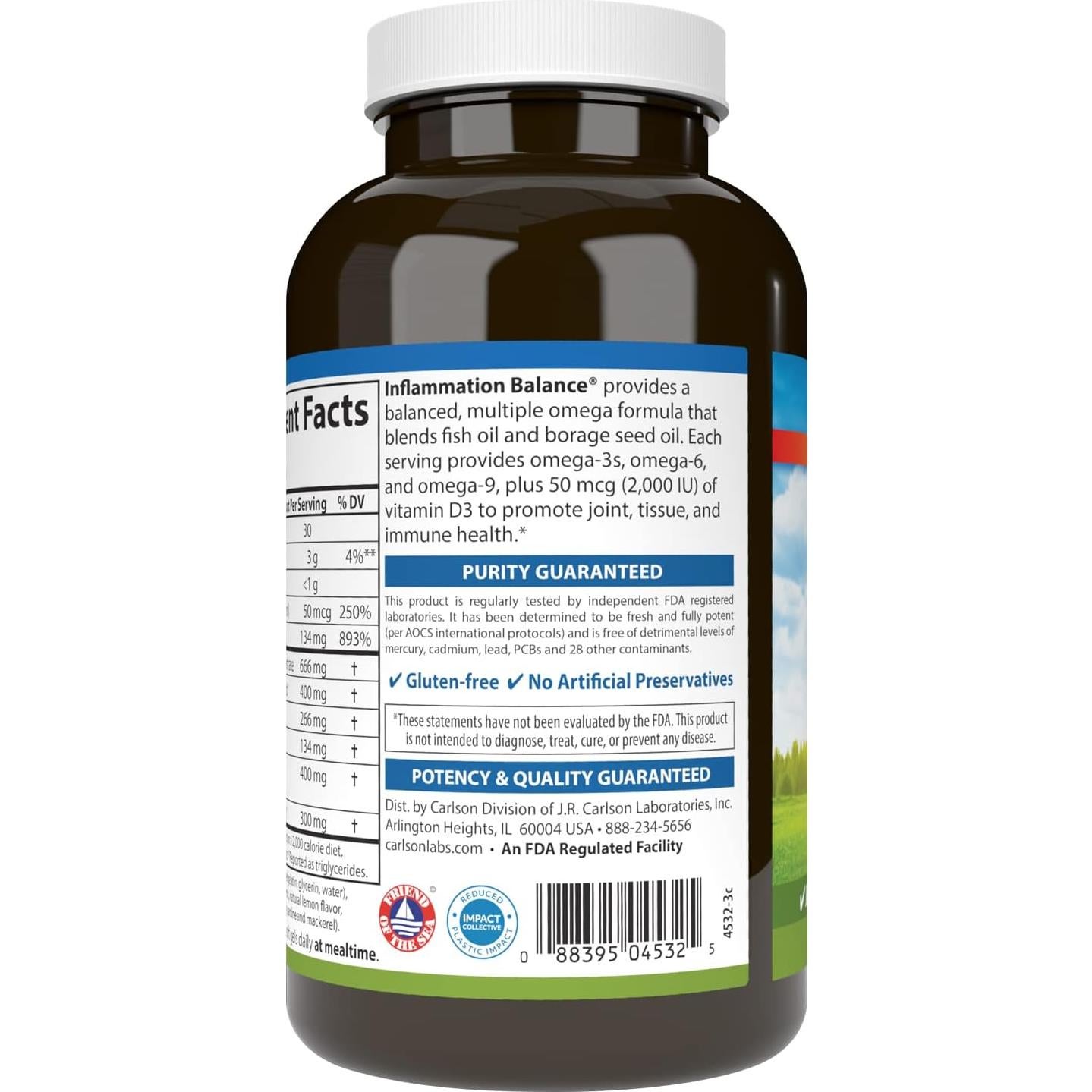 Suplemento de Aceite de Pescado Carlson 180 Cápsulas Omega-3 D3