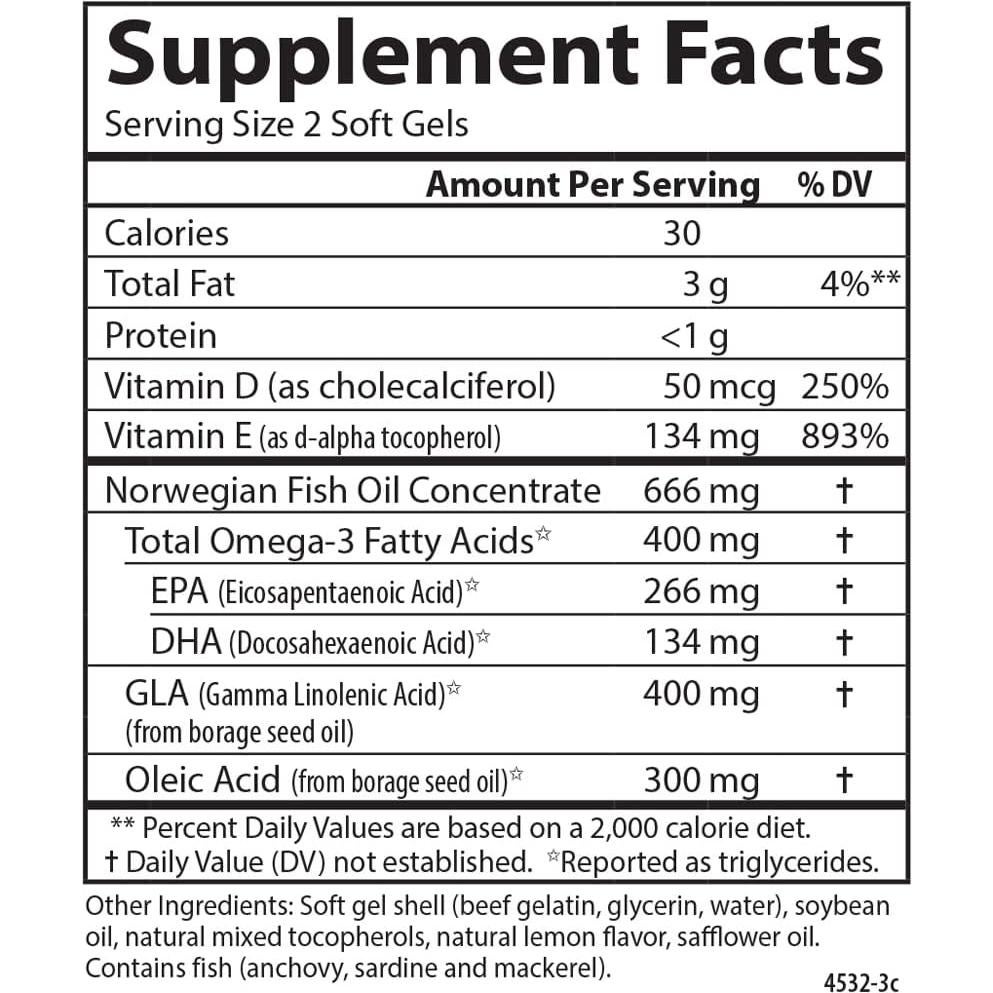 Suplemento de Aceite de Pescado Carlson 180 Cápsulas Omega-3 D3