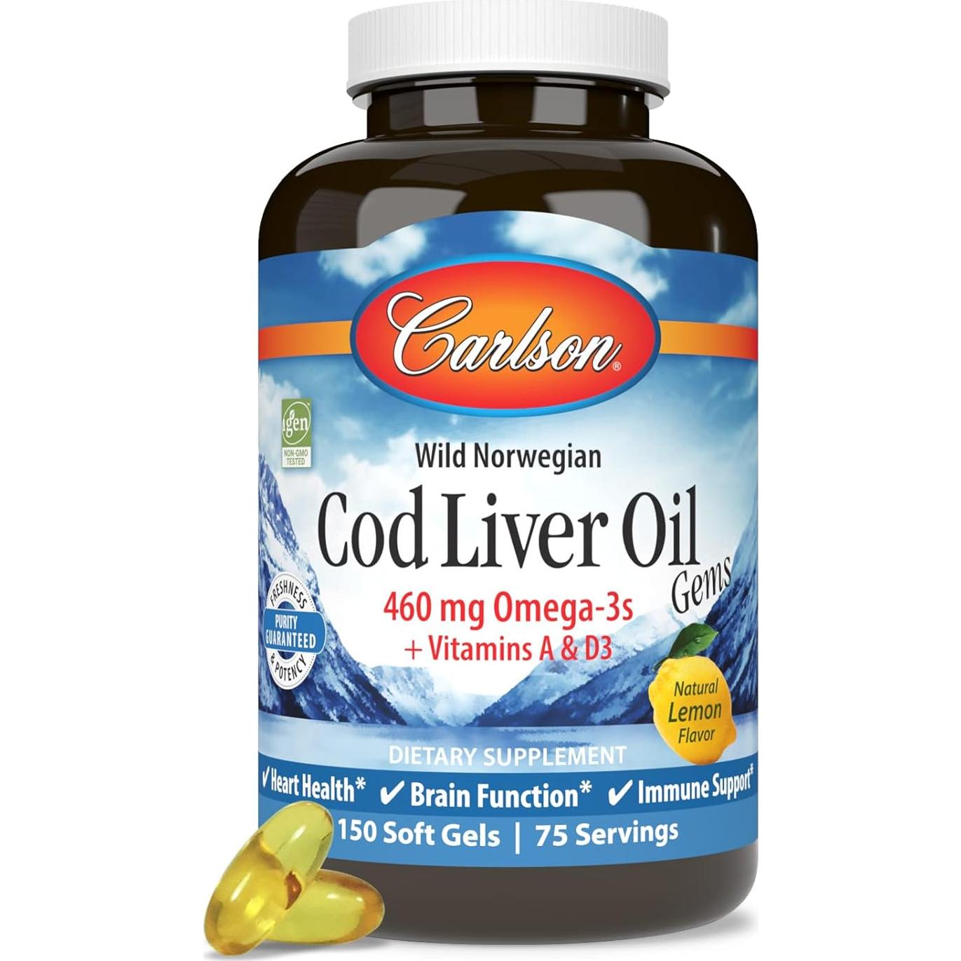 Cápsulas de Aceite de Hígado de Bacalao Carlson 460 mg Omega-3