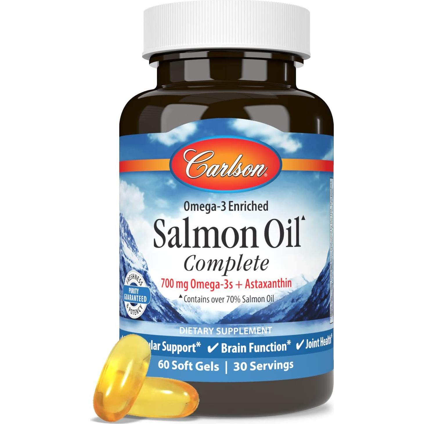 Carlson Aceite de Salmón 700 mg Omega-3s + Astaxantina 60 Gelatinas