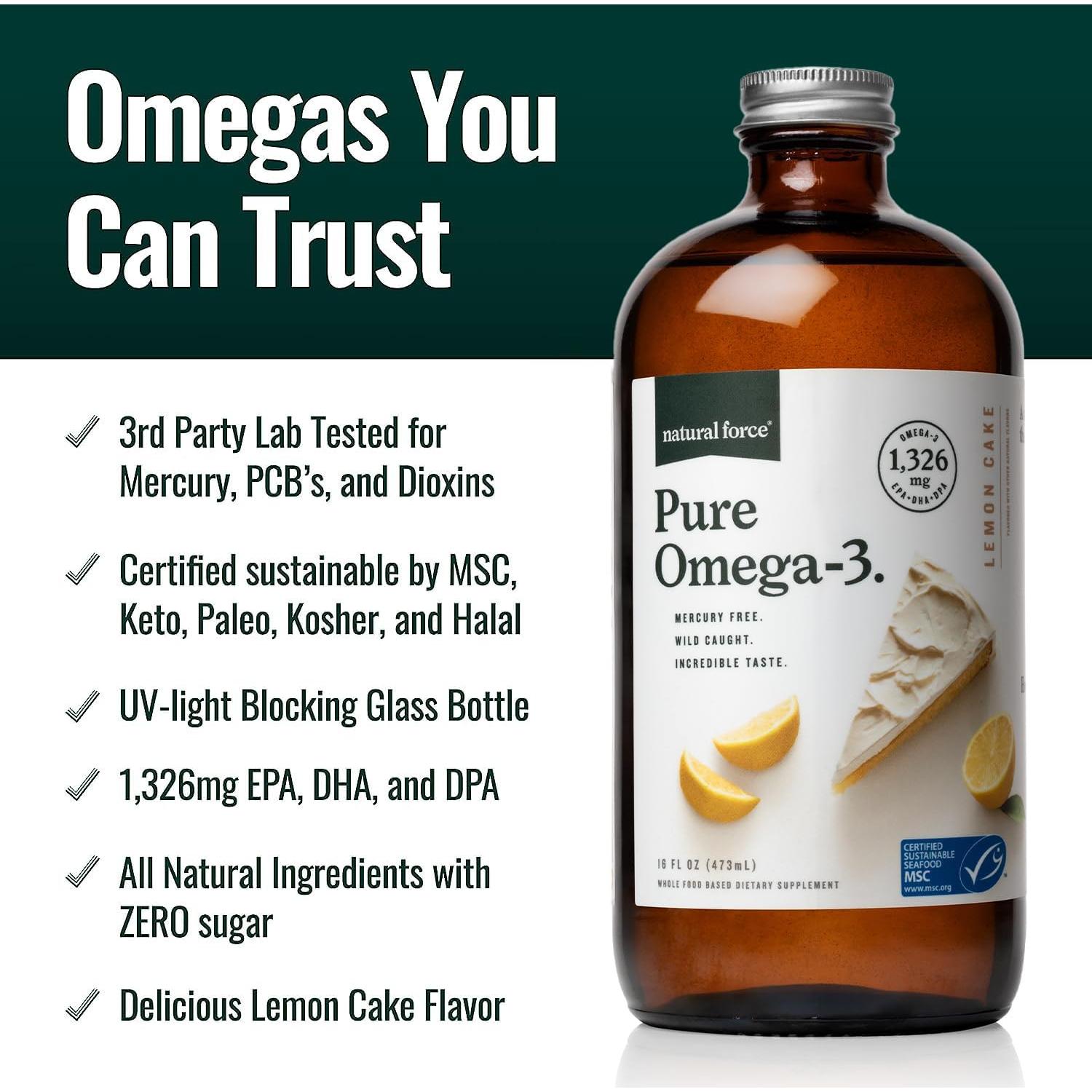 Omega 3 Puro Natural Force - Aceite de Pescado 473 ml Limón