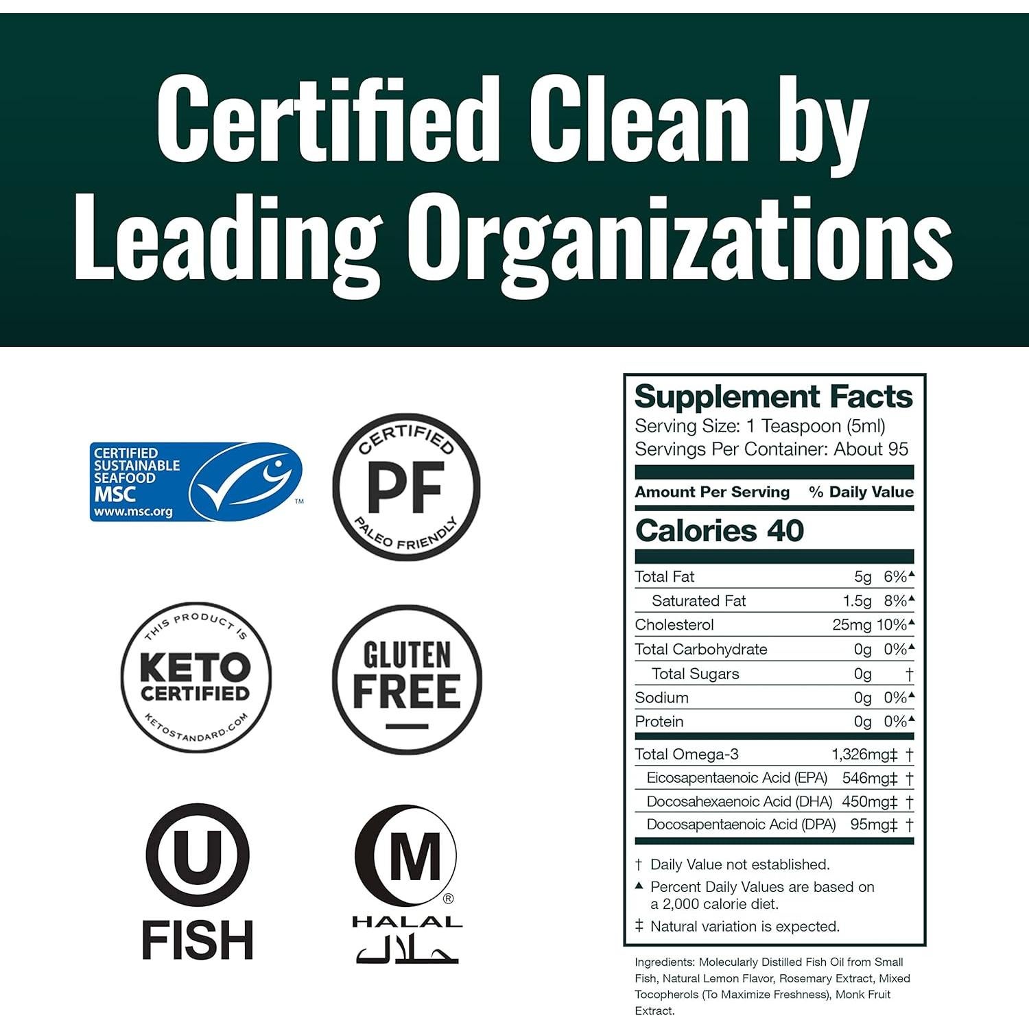 Omega 3 Puro Natural Force - Aceite de Pescado 473 ml Limón