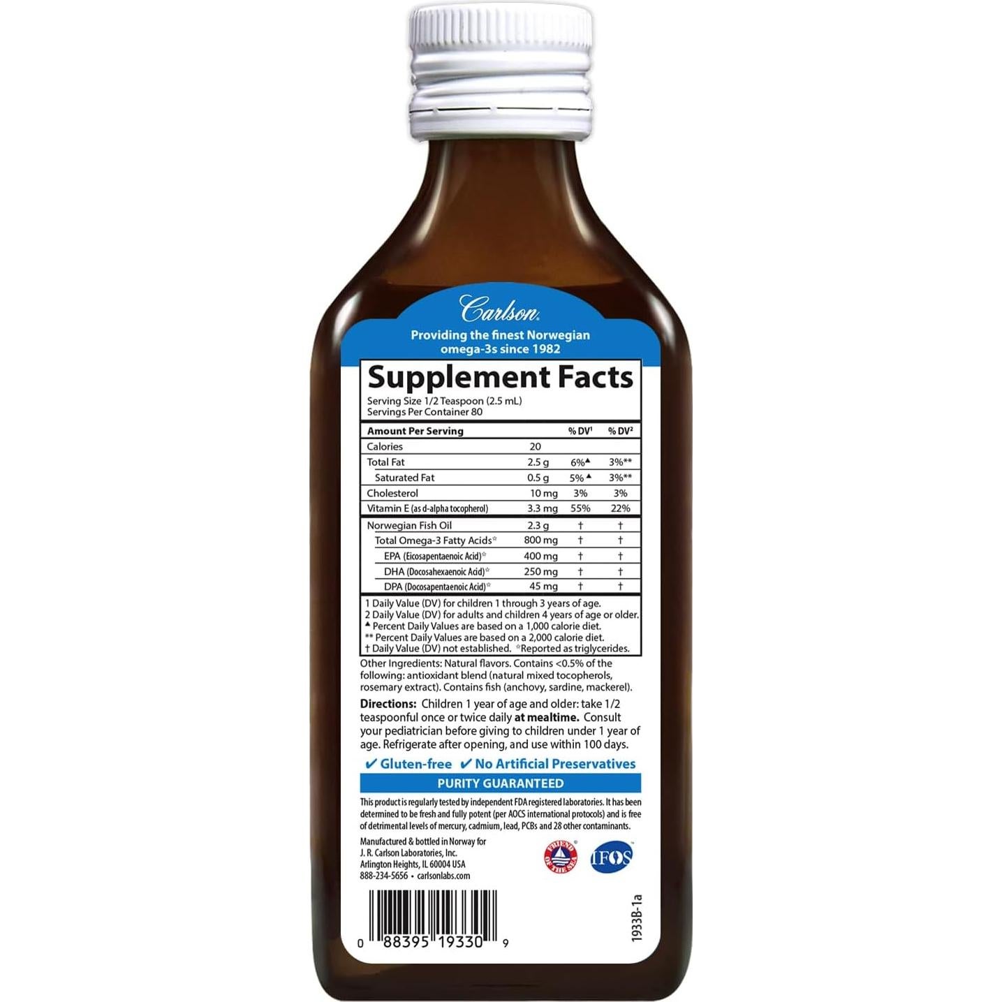 Carlson Aceite de Pescado para Niños 200 mL Frutos Rojos 800 mg Omega-3