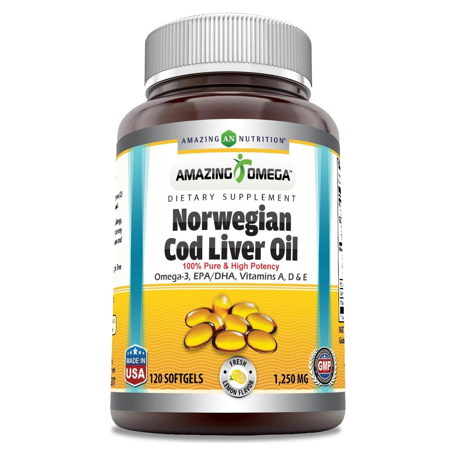 Aceite de Hígado de Bacalao Noruego Amazing Omega 1250 Mg - Limón - 120 Gelatinas