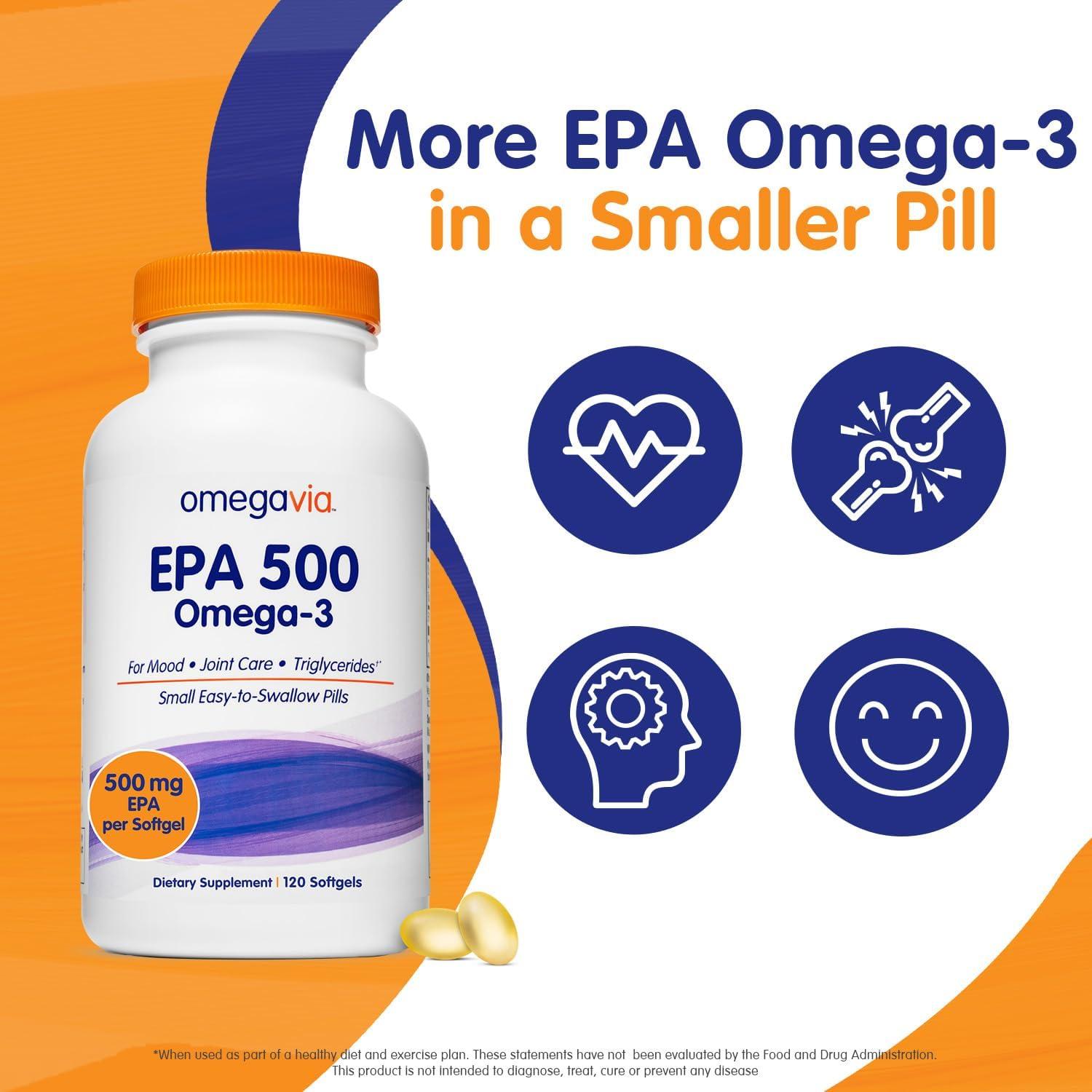 OmegaVia EPA 500 - Suplemento Omega-3 500 mg EPA 120 Cápsulas