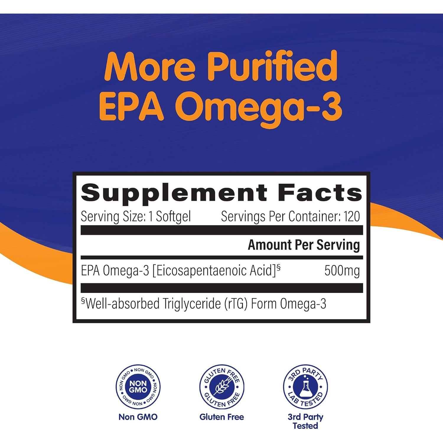 OmegaVia EPA 500 - Suplemento Omega-3 500 mg EPA 120 Cápsulas