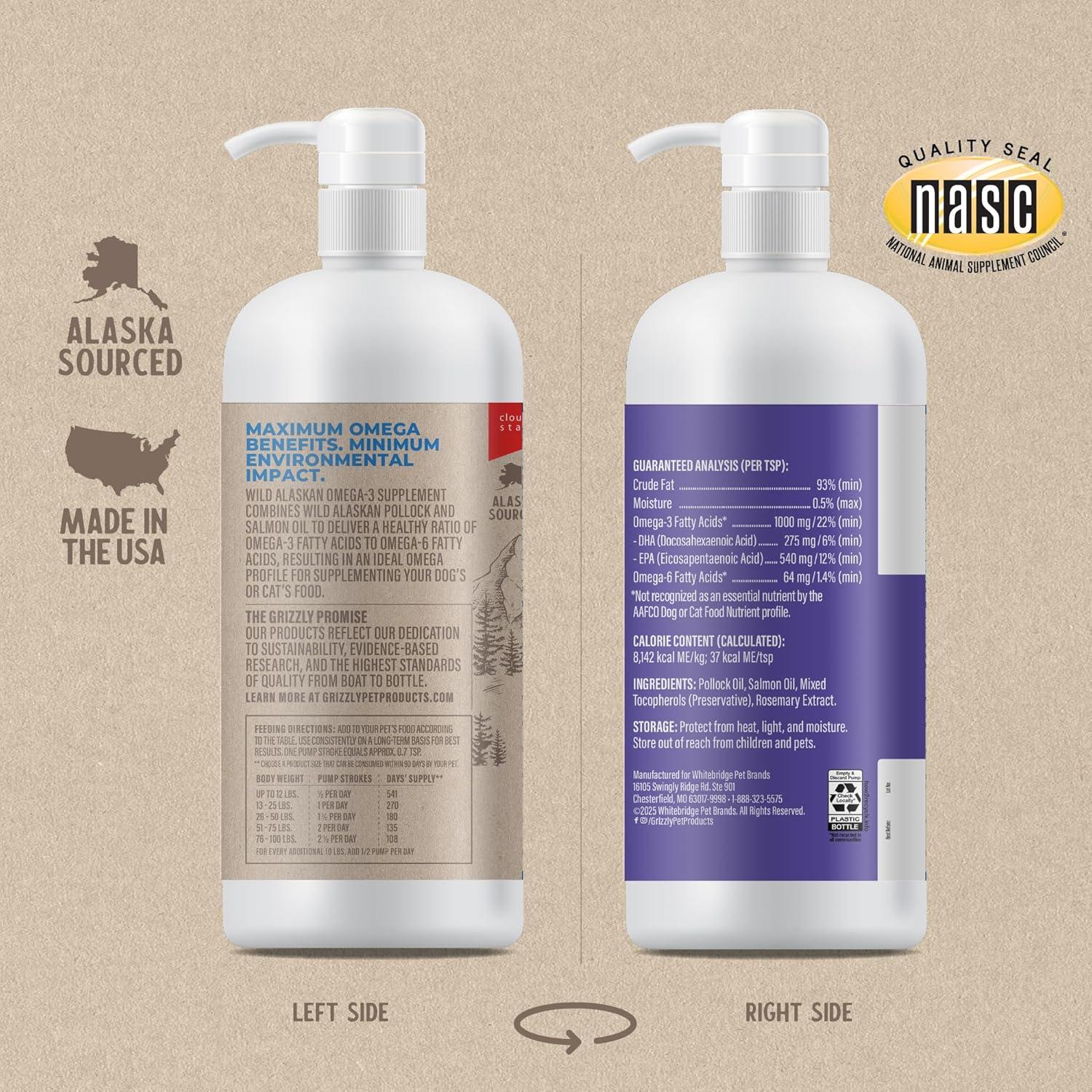 Suplemento Líquido Omega-3 Grizzly Pet 0.95L para Perros y Gatos