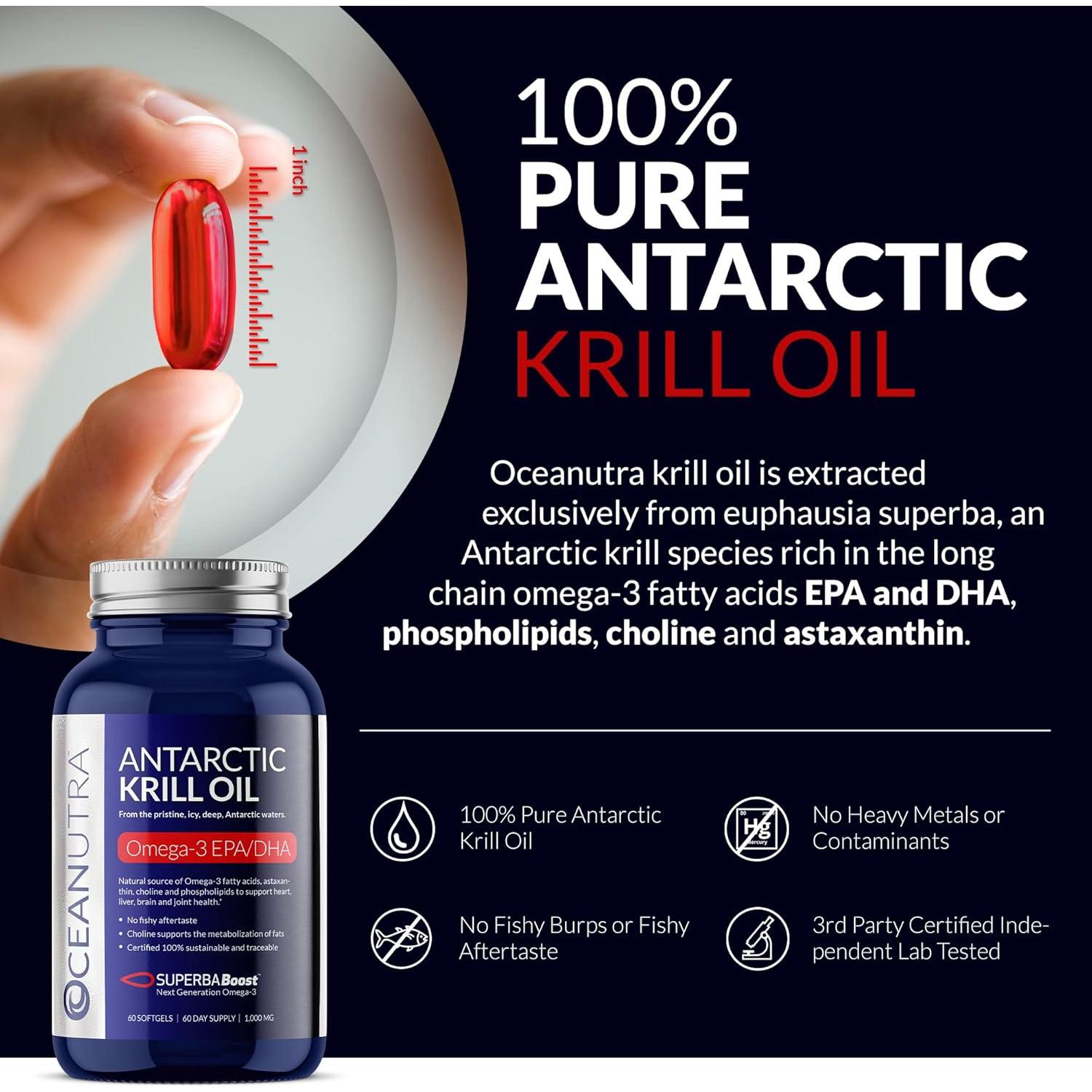 Aceite de Krill Orgánico Puro Oceanutra 1000mg 60 Cápsulas