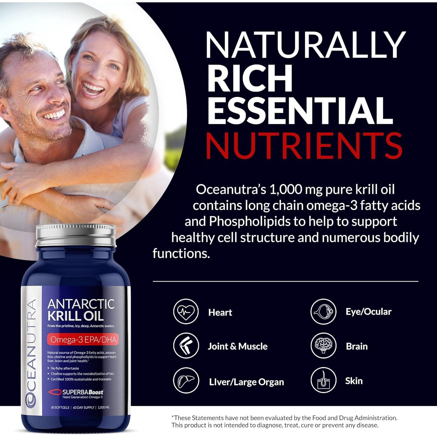 Aceite de Krill Orgánico Puro Oceanutra 1000mg 60 Cápsulas