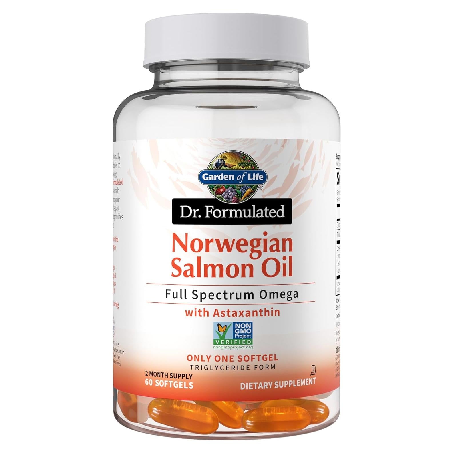 Aceite de Salmón Noruego Garden of Life - Omega-3 EPA DHA DPA - 60 Cápsulas Blandas