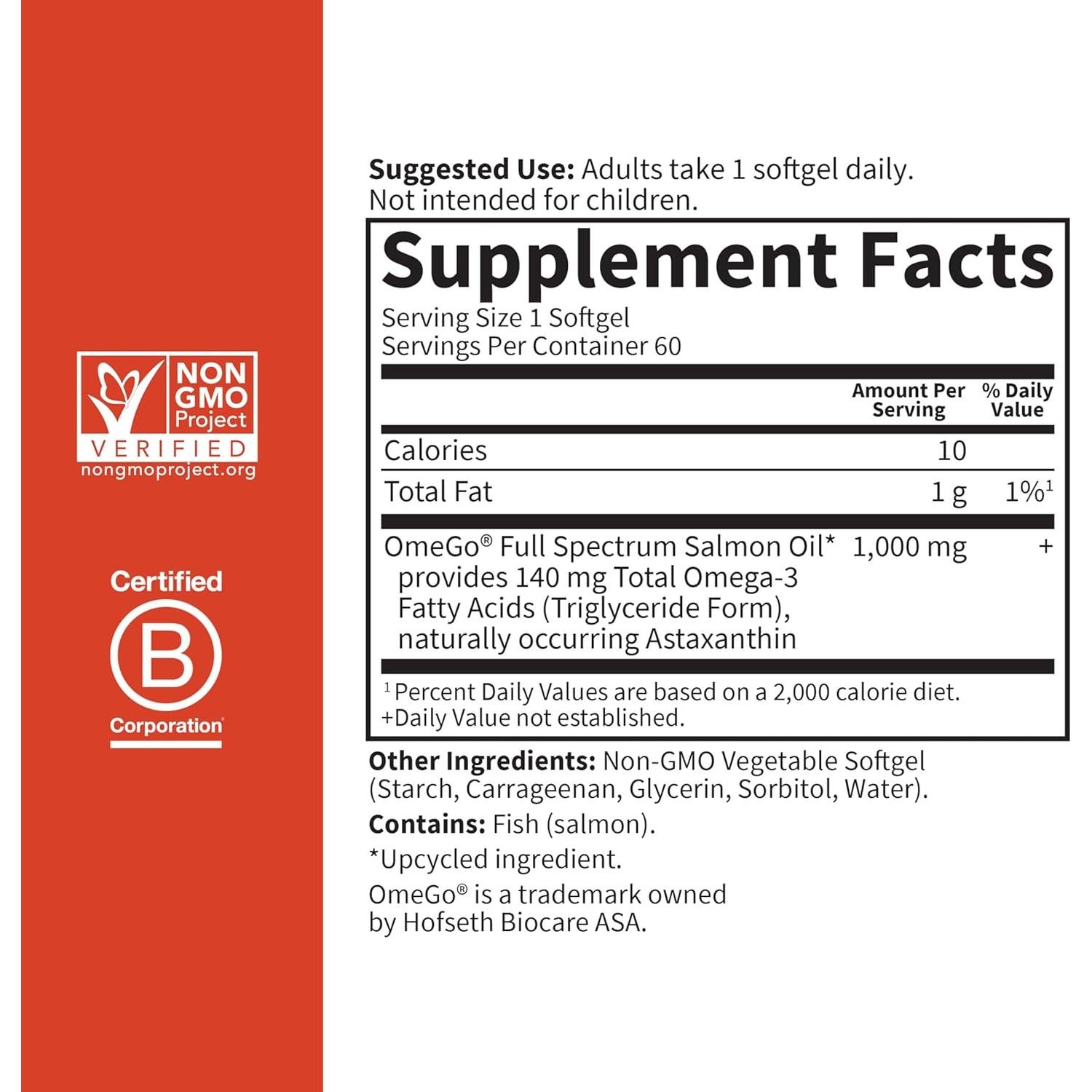 Aceite de Salmón Noruego Garden of Life - Omega-3 EPA DHA DPA - 60 Cápsulas Blandas