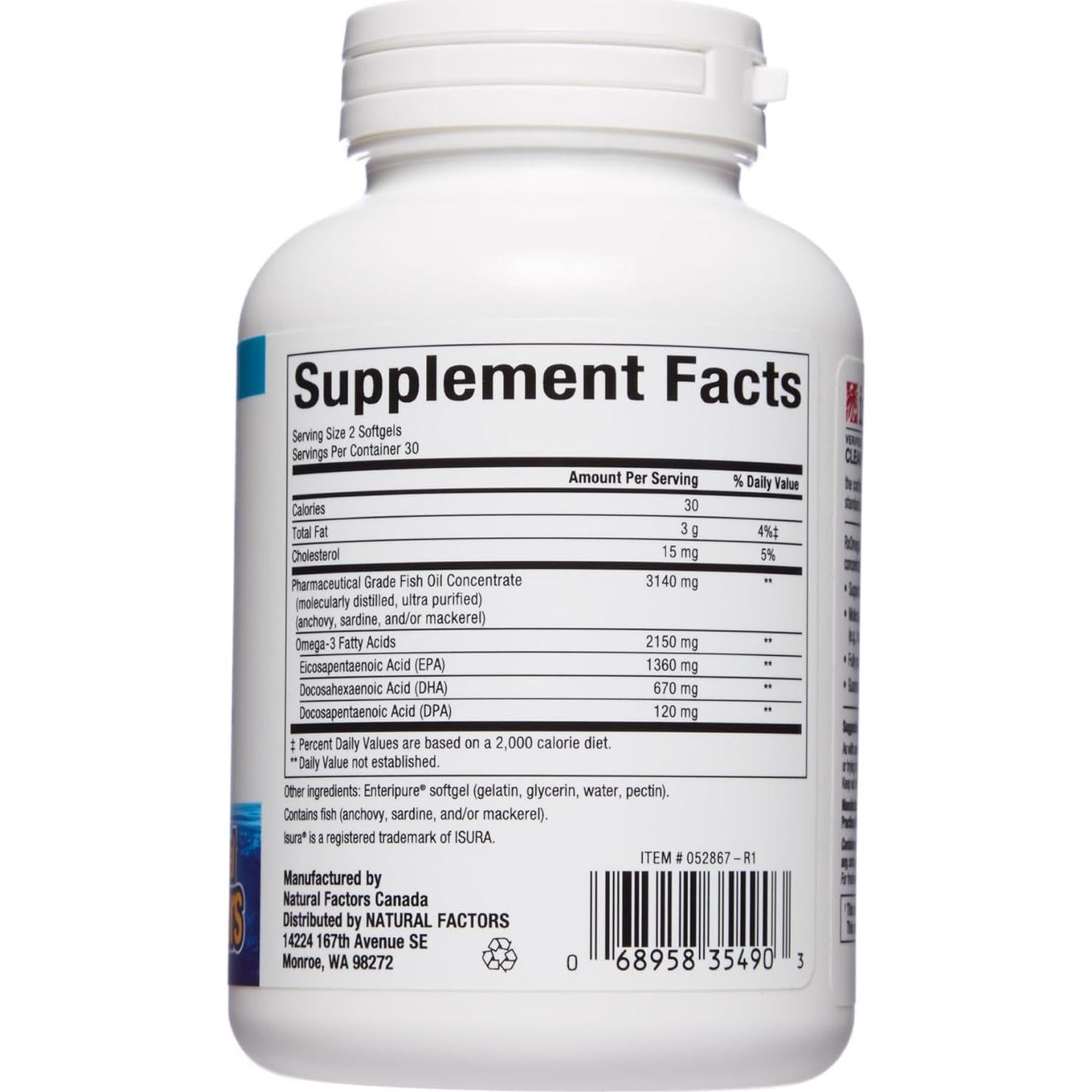 Aceite de Pescado Ultra Potente Natural Factors 2150 mg 60 Cápsulas