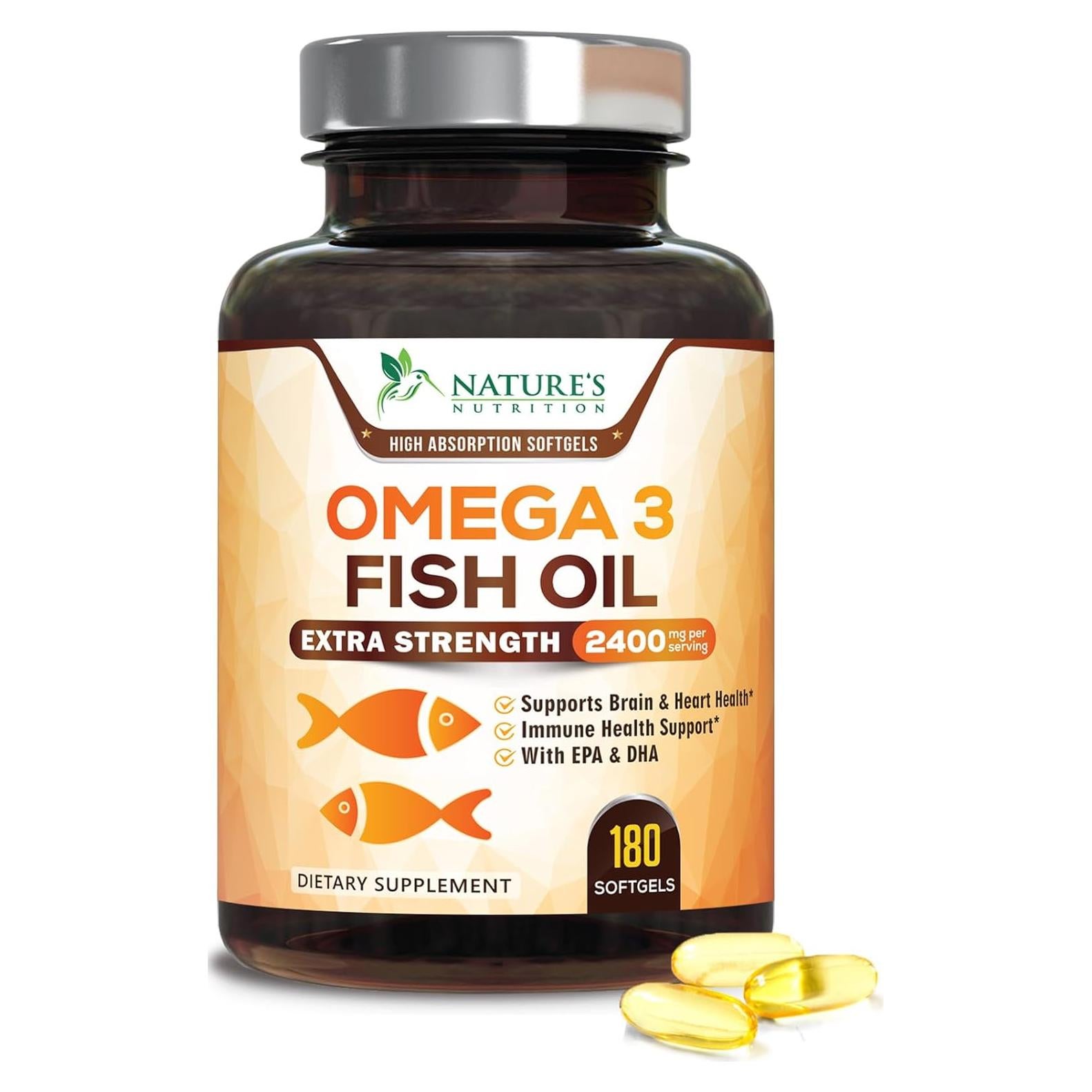 Aceite de Pescado Omega 3 Nutrición de la Naturaleza 2400 mg 180 Gelatinas