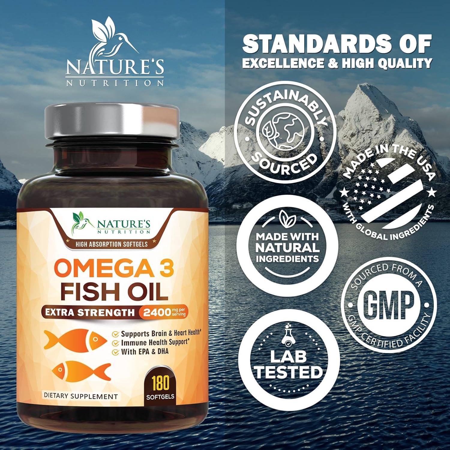 Aceite de Pescado Omega 3 Nutrición de la Naturaleza 2400 mg 180 Gelatinas