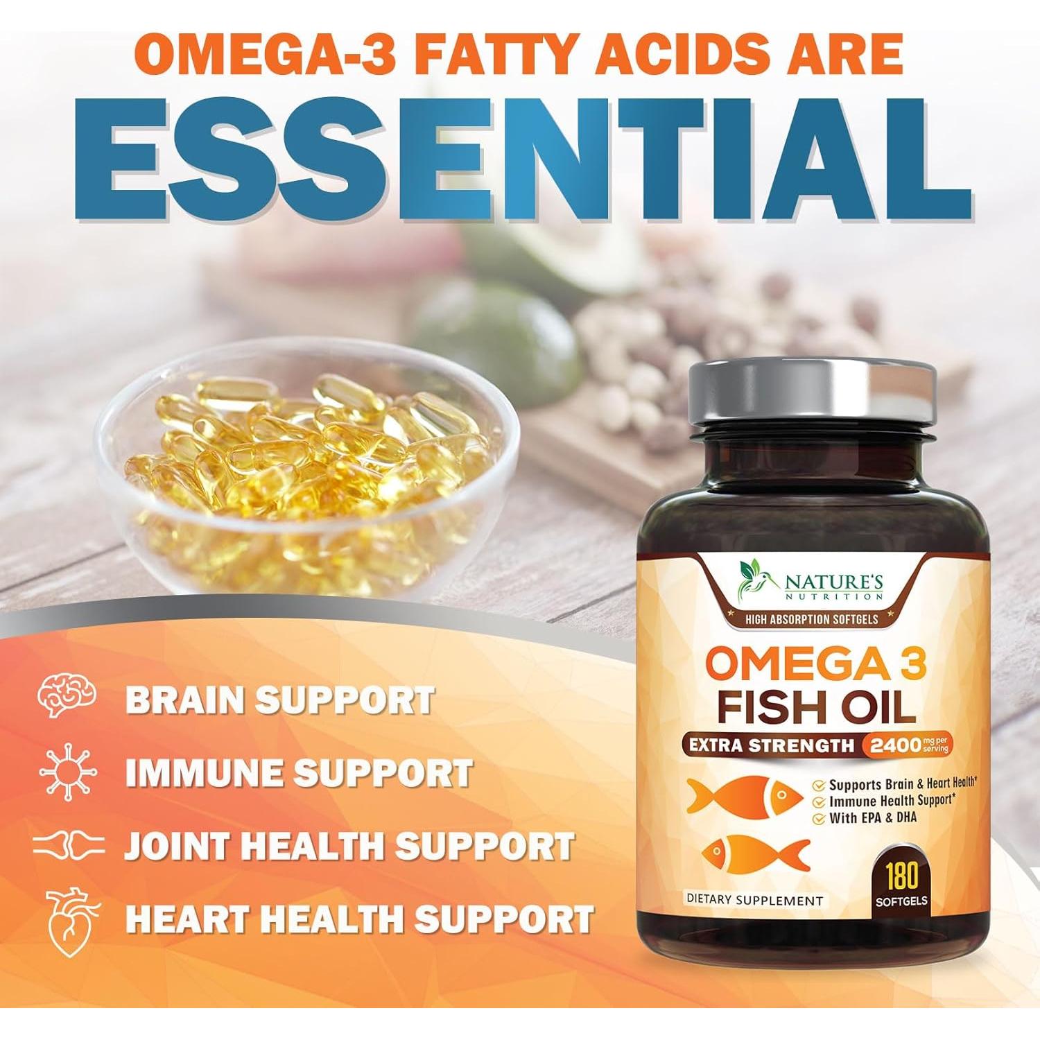 Aceite de Pescado Omega 3 Nutrición de la Naturaleza 2400 mg 180 Gelatinas