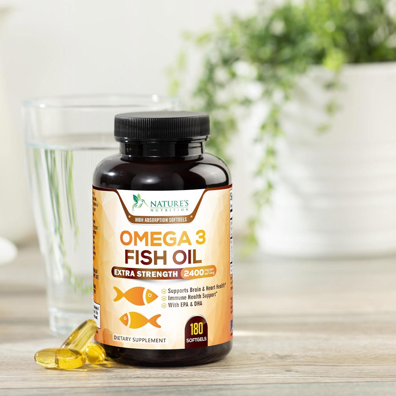 Aceite de Pescado Omega 3 Nutrición de la Naturaleza 2400 mg 180 Gelatinas