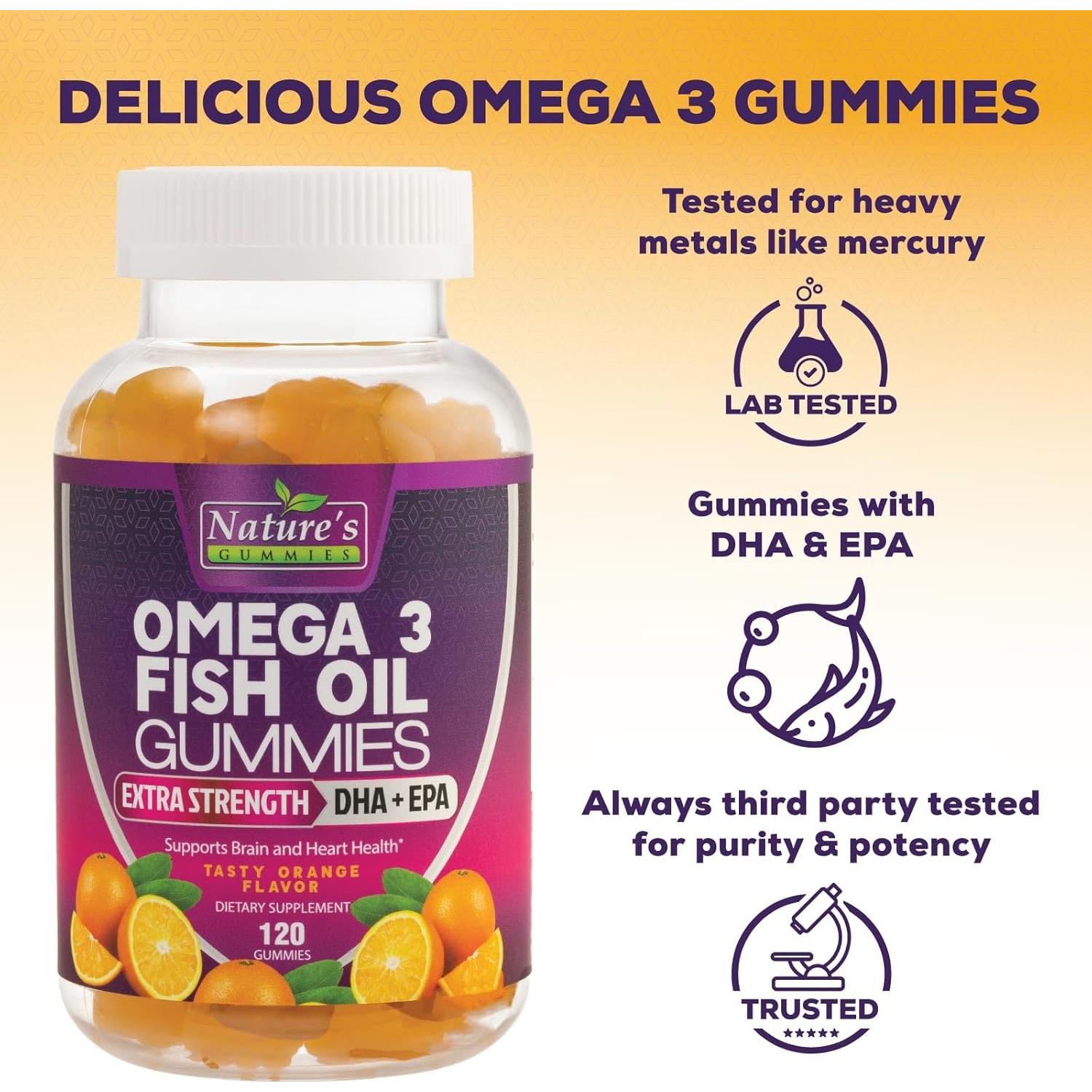 Gomitas Omega 3 Nature 120 Unidades DHA EPA Sabor Naranja