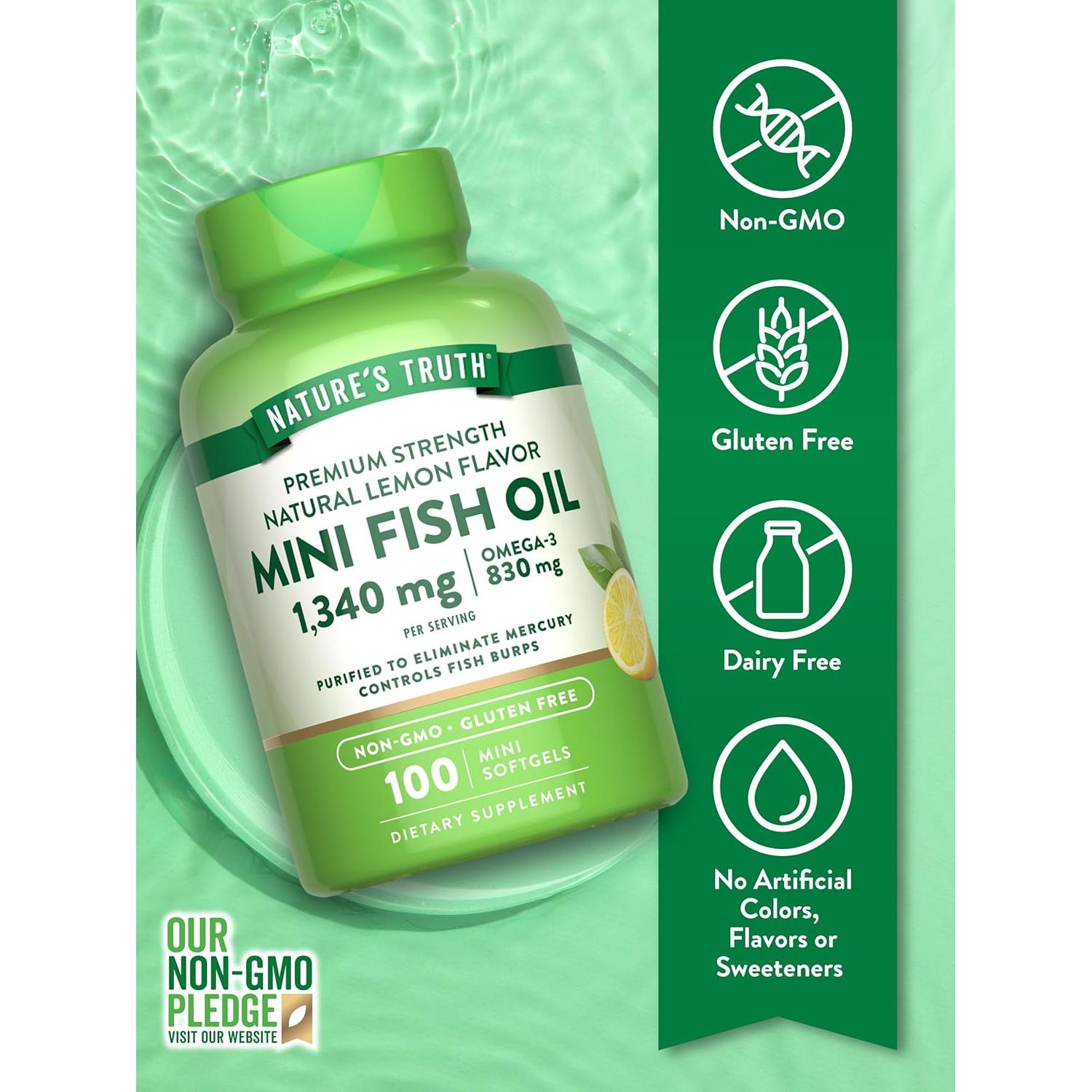 Mini Aceite de Pescado Omega 3 La Verdad de la Naturaleza 1340 mg 100 Gelatinas