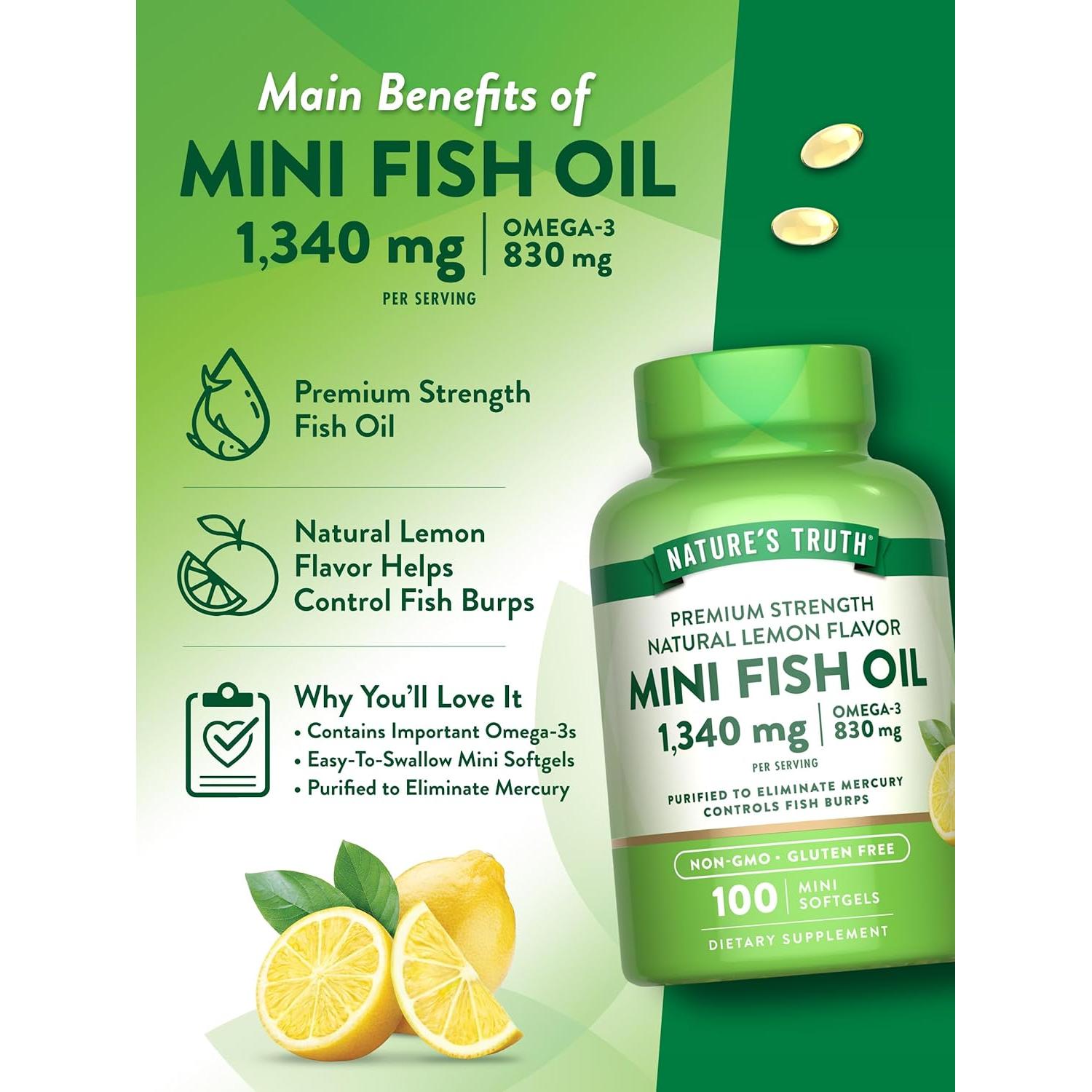 Mini Aceite de Pescado Omega 3 La Verdad de la Naturaleza 1340 mg 100 Gelatinas
