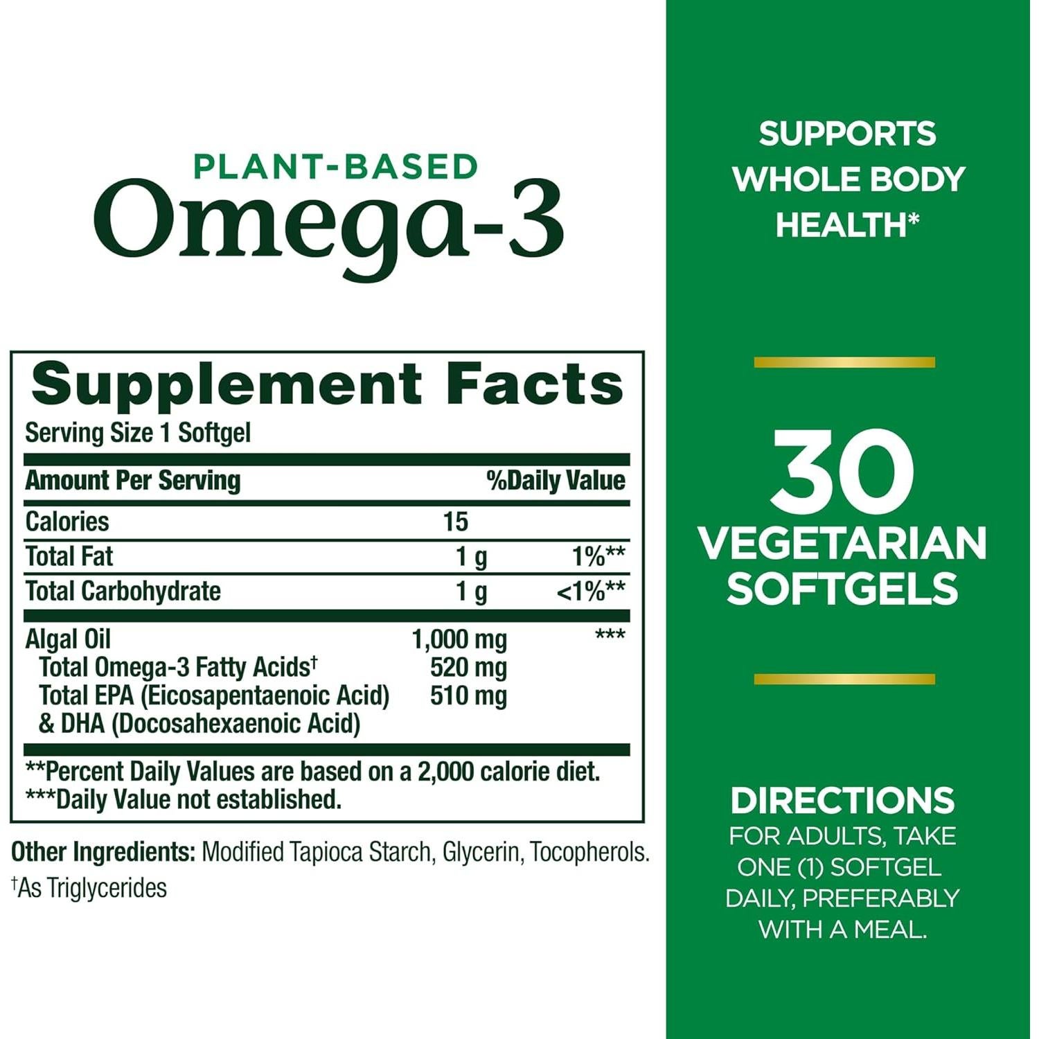 Suplemento Omega 3 Vegetal Nature's Bounty 520mg 30 Cápsulas