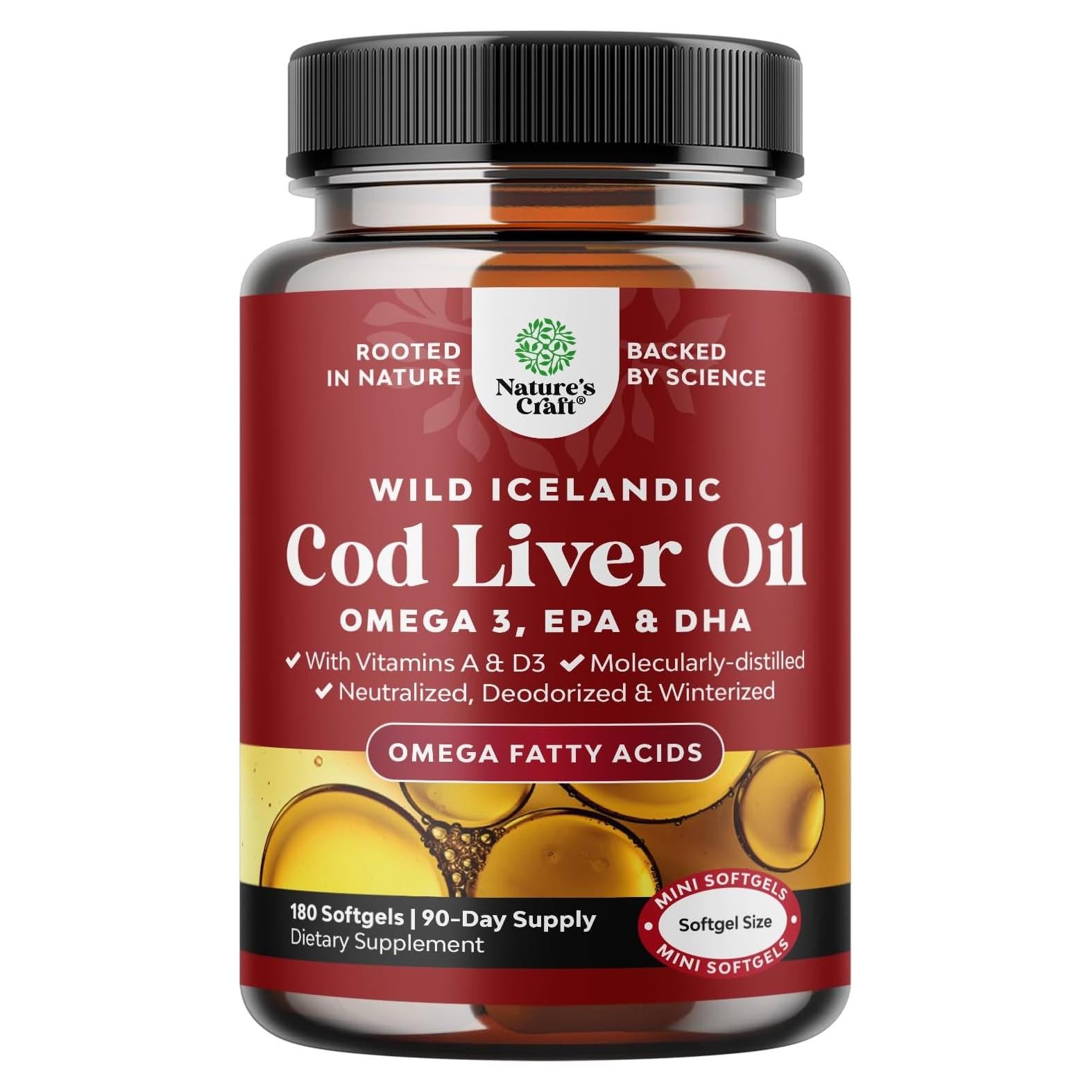 Aceite de Hígado de Bacalao Natures Craft 1000mg 180 Cápsulas