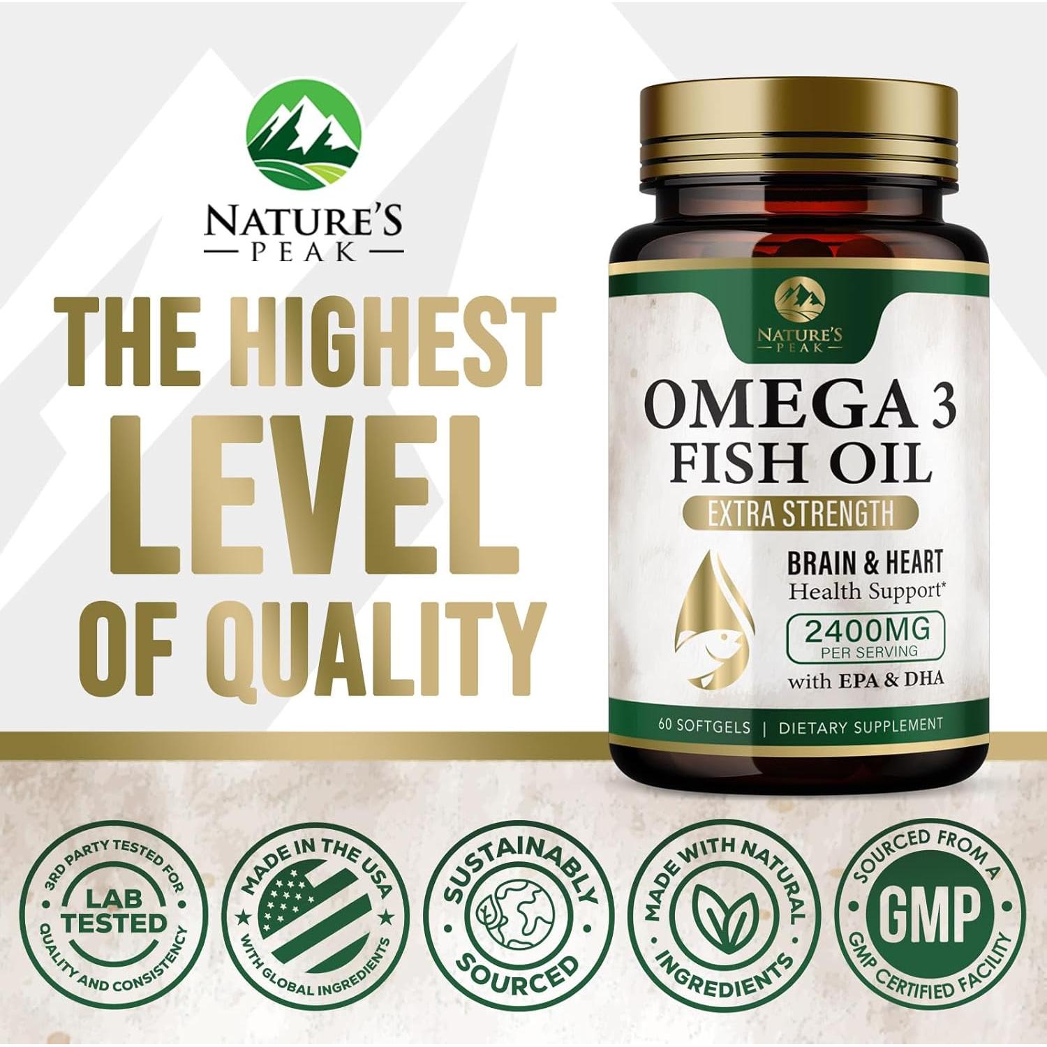 Aceite de Pescado Nature's Peak 2400 mg - Omega 3 EPA DHA 60 Cápsulas