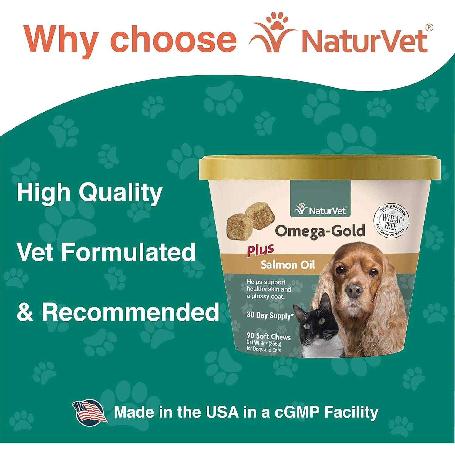 NaturVet Aceite de Salmón Omega-Gold Plus 90 Masticables Suaves