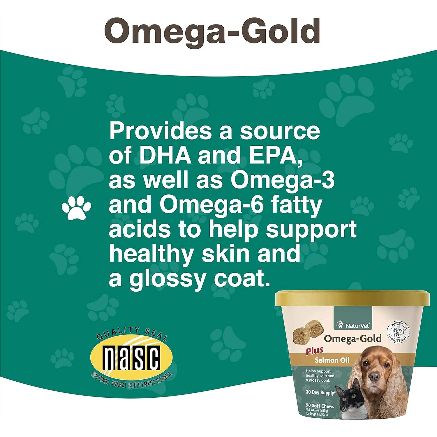 NaturVet Aceite de Salmón Omega-Gold Plus 90 Masticables Suaves