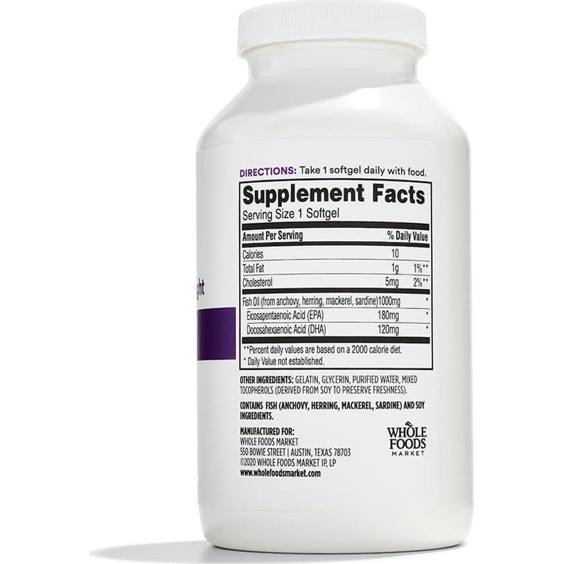 Aceite de Pescado 1000 Mg 365 Whole Foods 250 Cápsulas