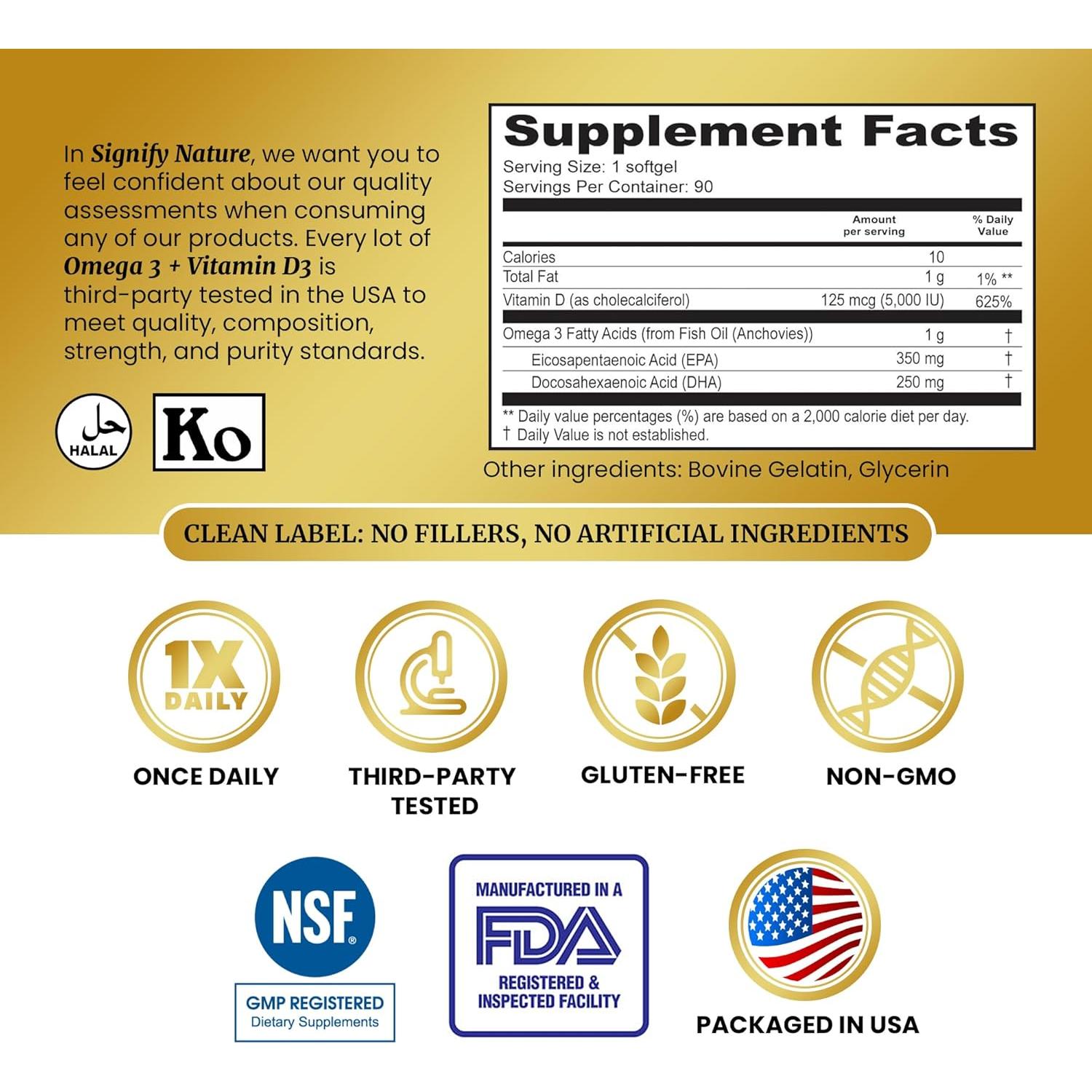 Suplemento Omega 3 Signify Nature 1000mg + Vitamina D3 5000 IU