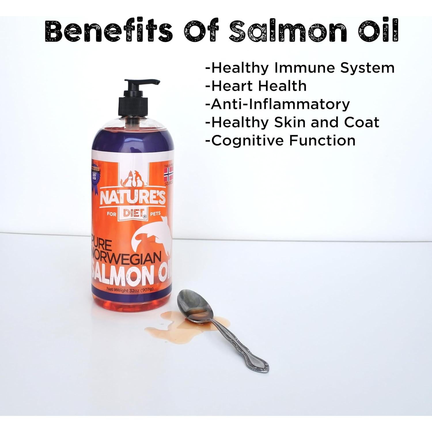 Aceite de Salmón Noruego Nature's Diet 946 ml para Mascotas - Omega 3, Salud Articular y Piel