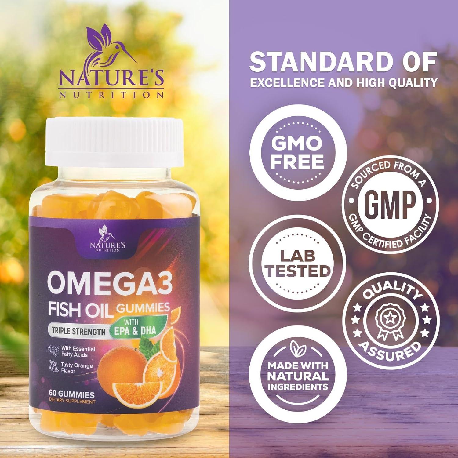 Gomitas Omega-3 Nature's Nutrition 60 Unidades - Salud Corazón y Cerebral