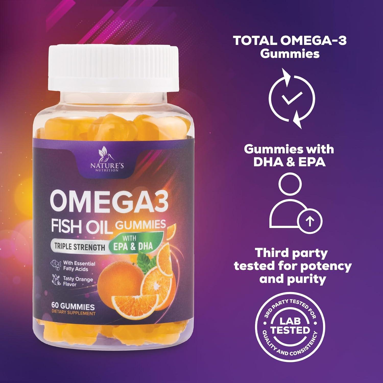 Gomitas Omega-3 Nature's Nutrition 60 Unidades - Salud Corazón y Cerebral