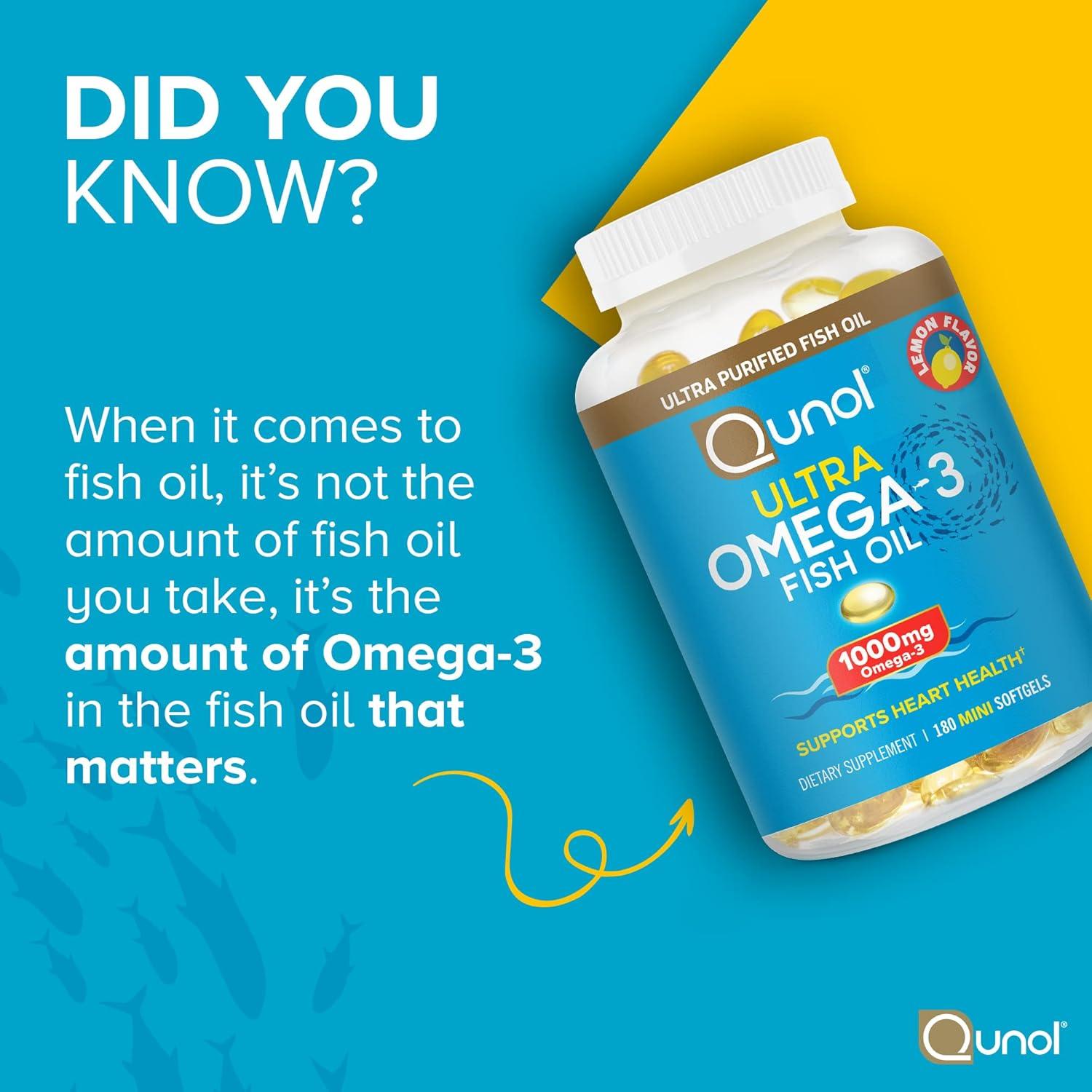 Qunol Omega 3 Aceite de Pescado 1000mg Gelatinas Blandas 180 Unidades