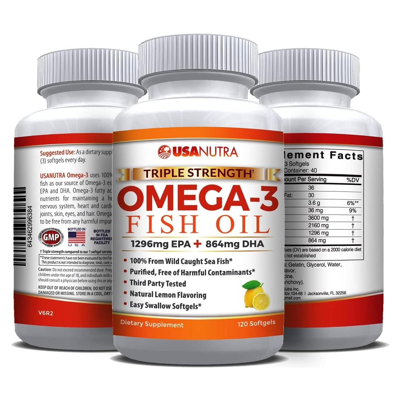 Suplemento Omega 3 Aceite de Pescado USANUTRA 3600mg 120 Cápsulas