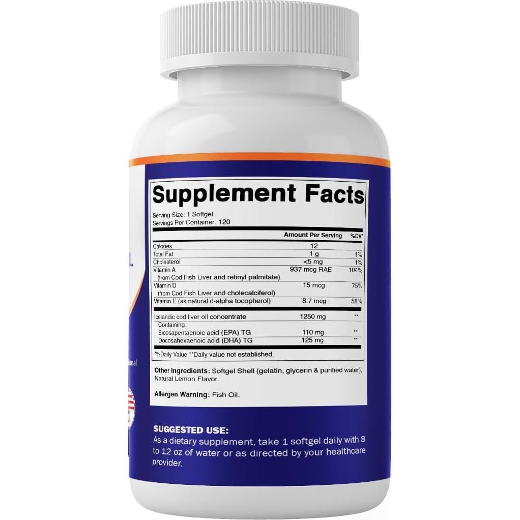 Cápsulas de Aceite de Hígado de Bacalao Vitamatic 1250mg 120 Geles