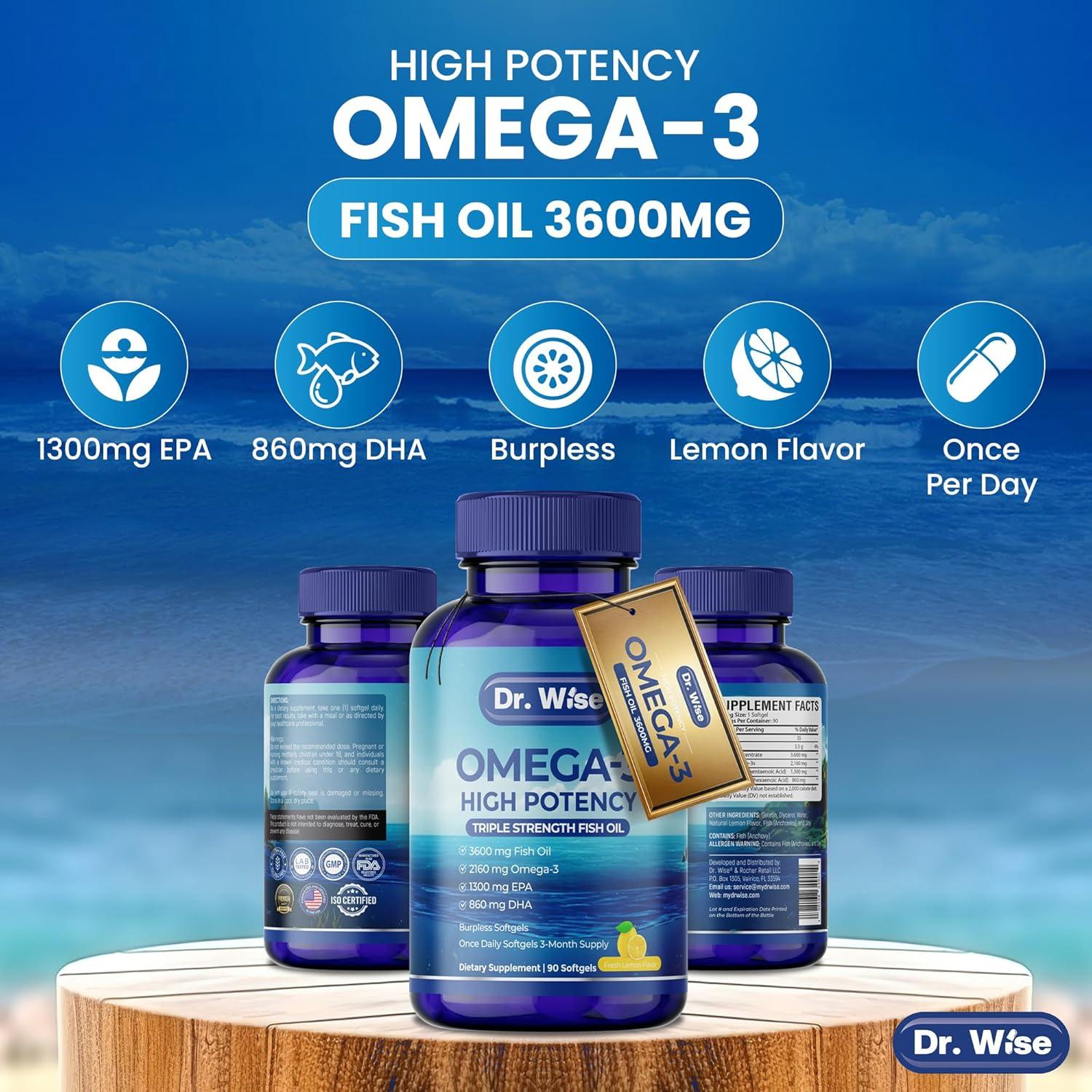 Aceite de Pescado Omega 3 Dr. Wise 3600mg 90 Cápsulas Blandas