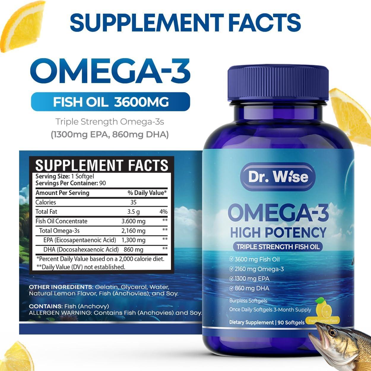 Aceite de Pescado Omega 3 Dr. Wise 3600mg 90 Cápsulas Blandas