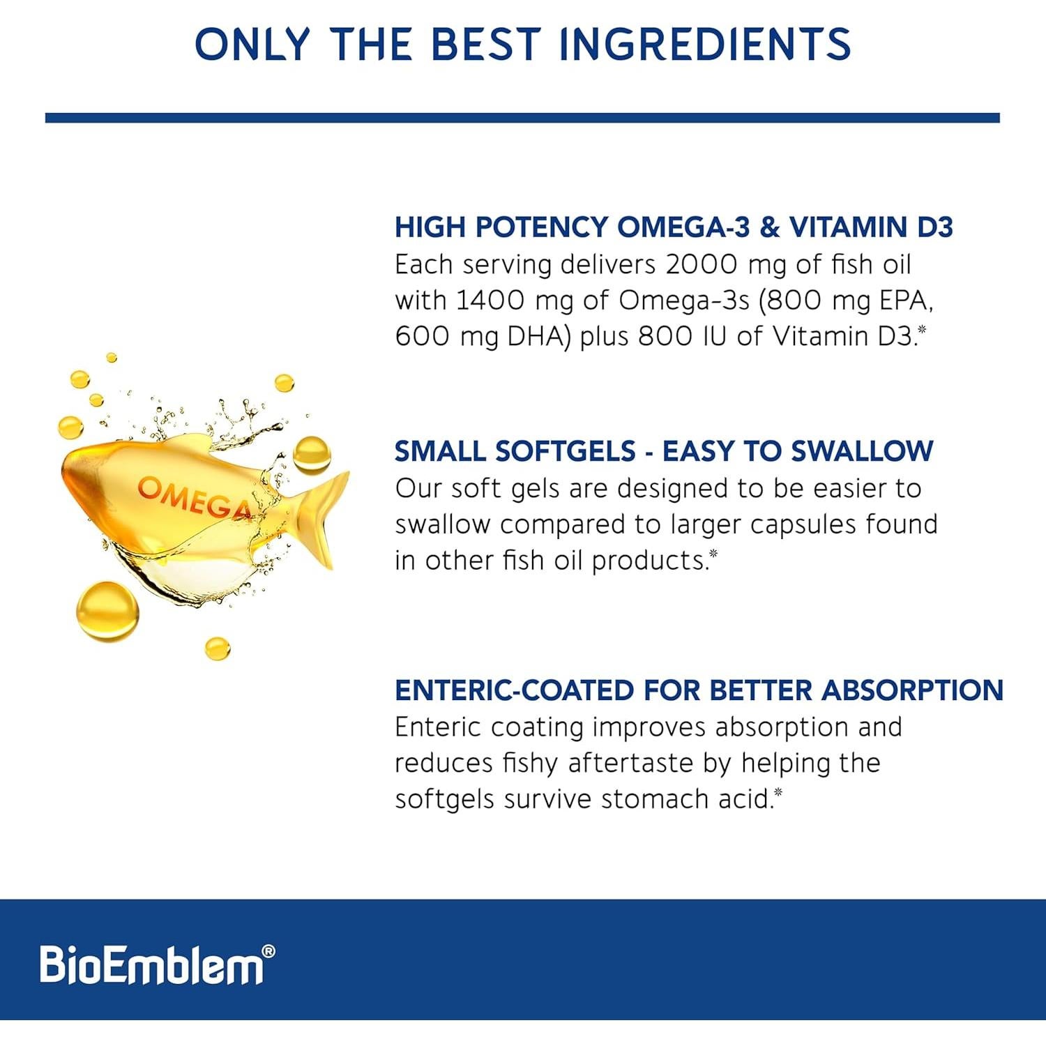 BioEmblem Omega-3 Aceite de Pescado 2000mg 120 Cápsulas Blandas