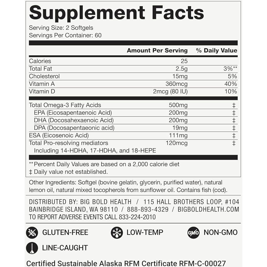 Suplemento Omega 3 Aceite de Hígado de Bacalao Big Bold Health - 120 Cápsulas