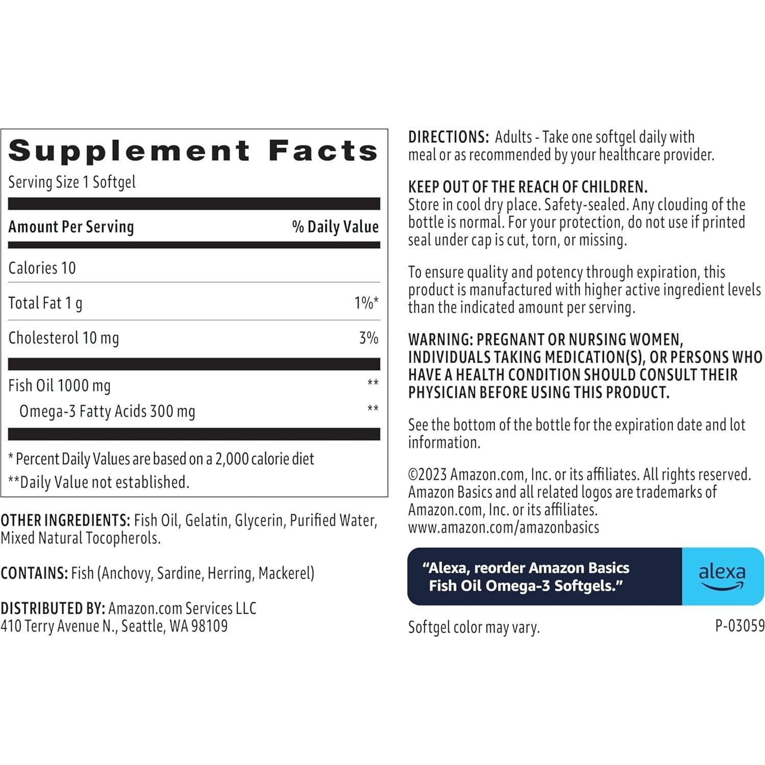 Aceite de Pescado Omega 3 Amazon Basics 1000 mg 90 Cápsulas