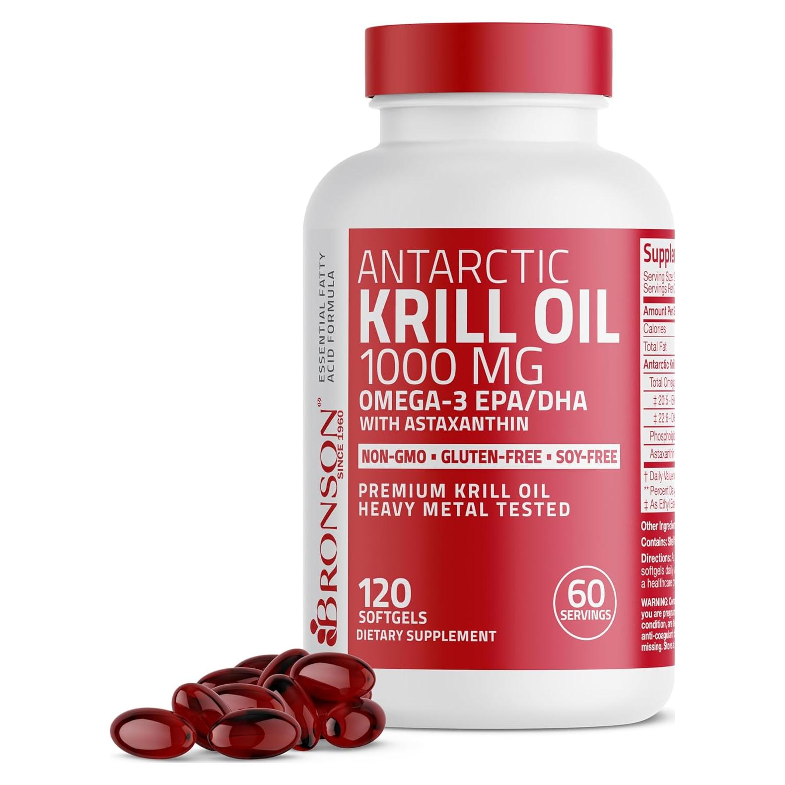 Aceite de Kril Antártico Bronson 1000 mg 120 Cápsulas Blandas