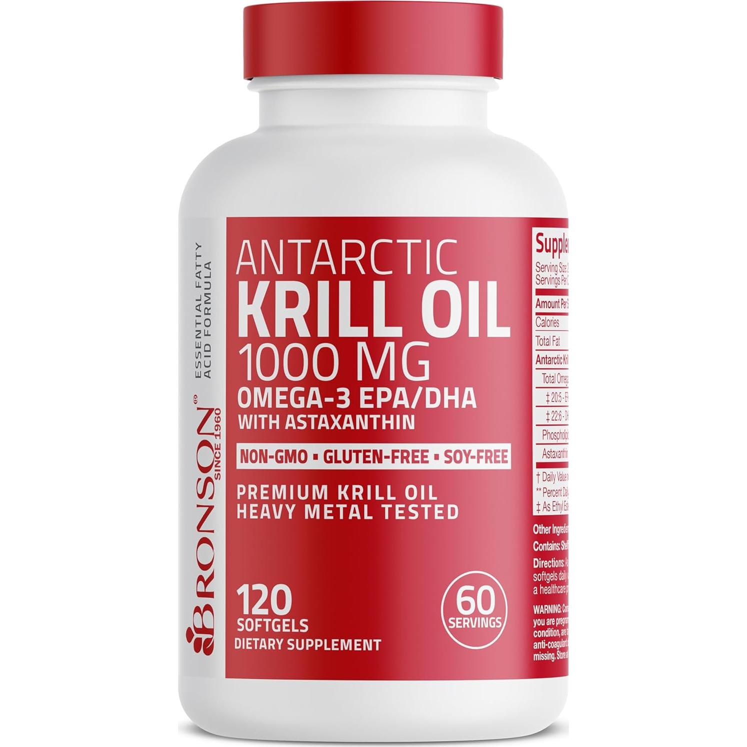 Aceite de Kril Antártico Bronson 1000 mg 120 Cápsulas Blandas