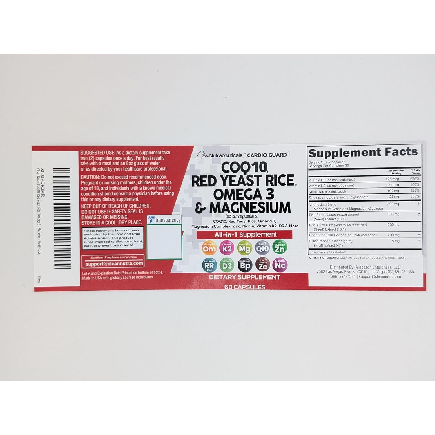 Suplemento Clean Nutraceuticals COQ10 200mg Omega 3 60 Cápsulas