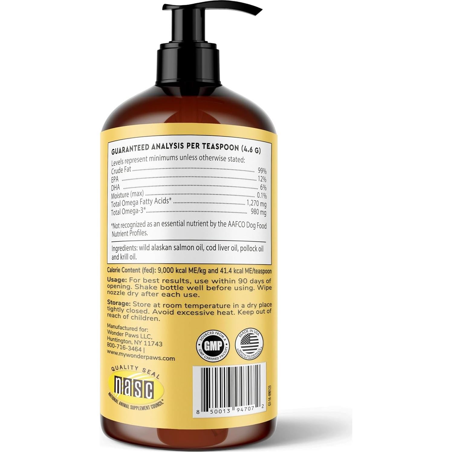 Aceite de Pescado para Perros Wonder Paws Omega 3 - 473 ml