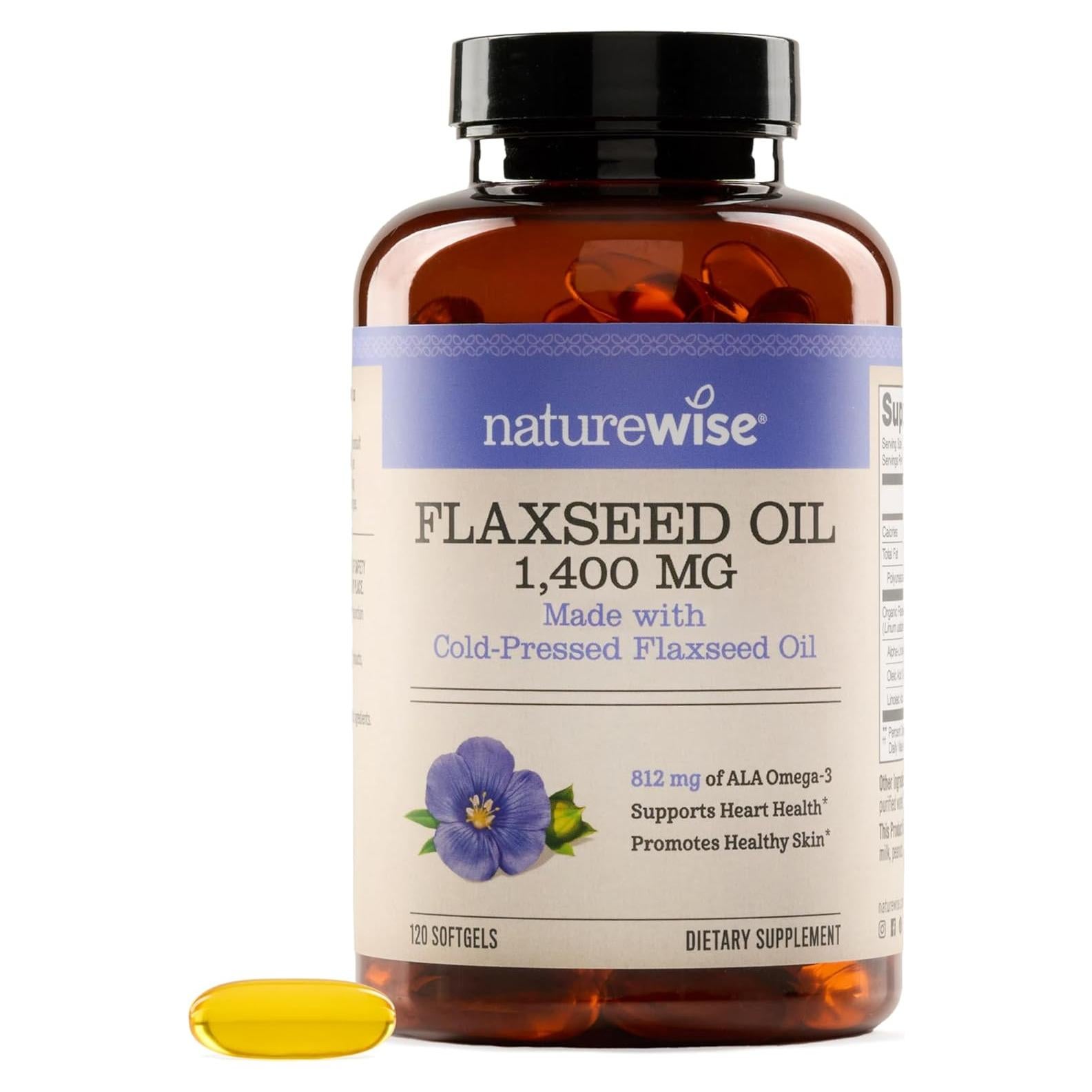 NatureWise Aceite de Semilla de Lino 1400 mg - Omega 3 ALA 812 mg