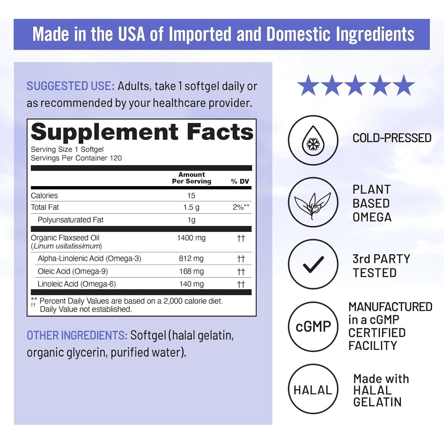 NatureWise Aceite de Semilla de Lino 1400 mg - Omega 3 ALA 812 mg