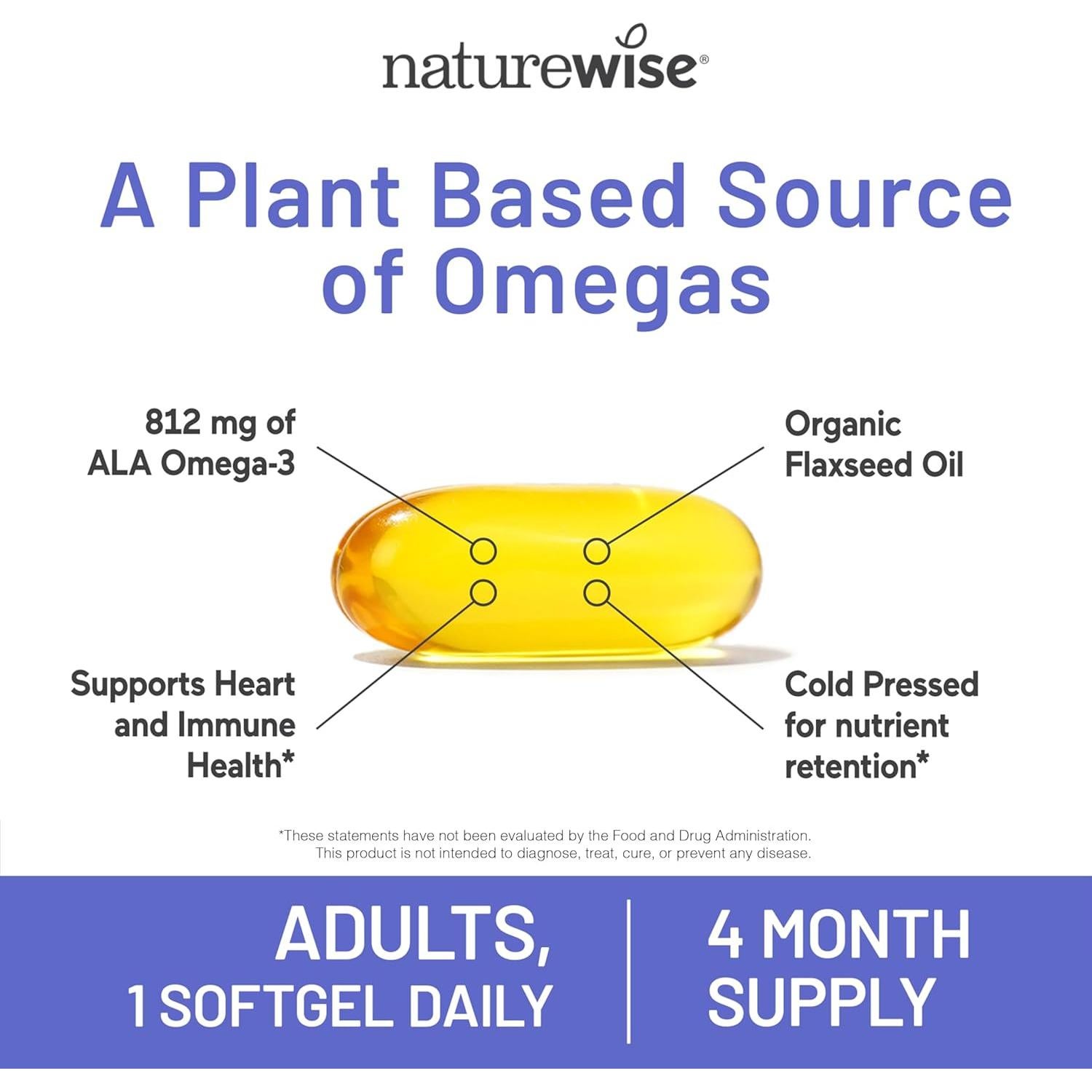 NatureWise Aceite de Semilla de Lino 1400 mg - Omega 3 ALA 812 mg